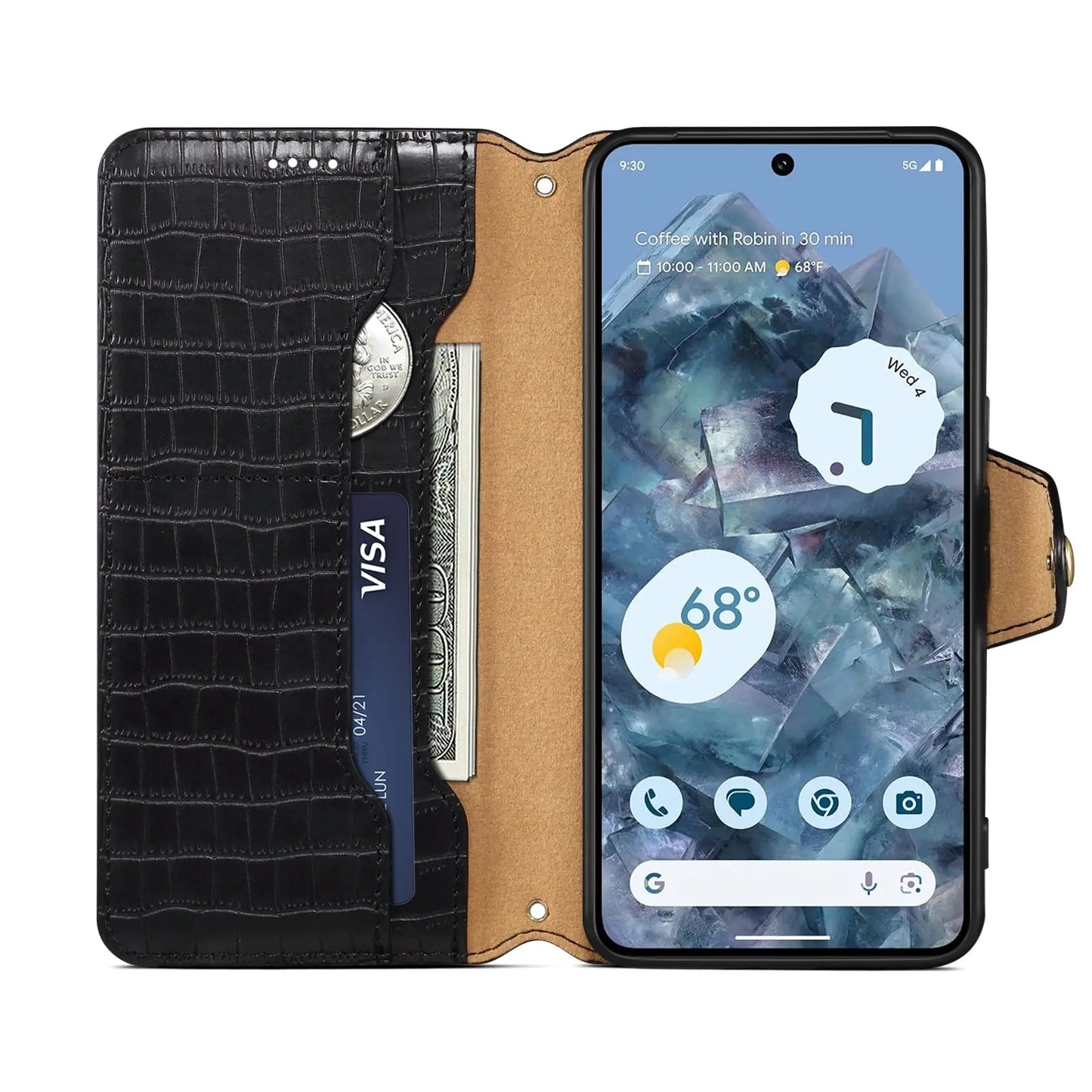 Google Pixel 6 Denior Leather Case - Crocodile Texture with Oil Edge, Wallet & Kickstand Features-buycases.co.uk