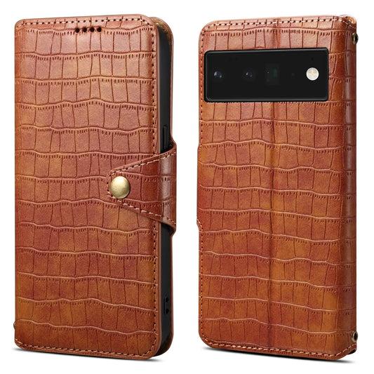 Google Pixel 6 Pro Denior Leather Case - Crocodile Texture with Oil Edge, Wallet & Kickstand Features-buycases.co.uk