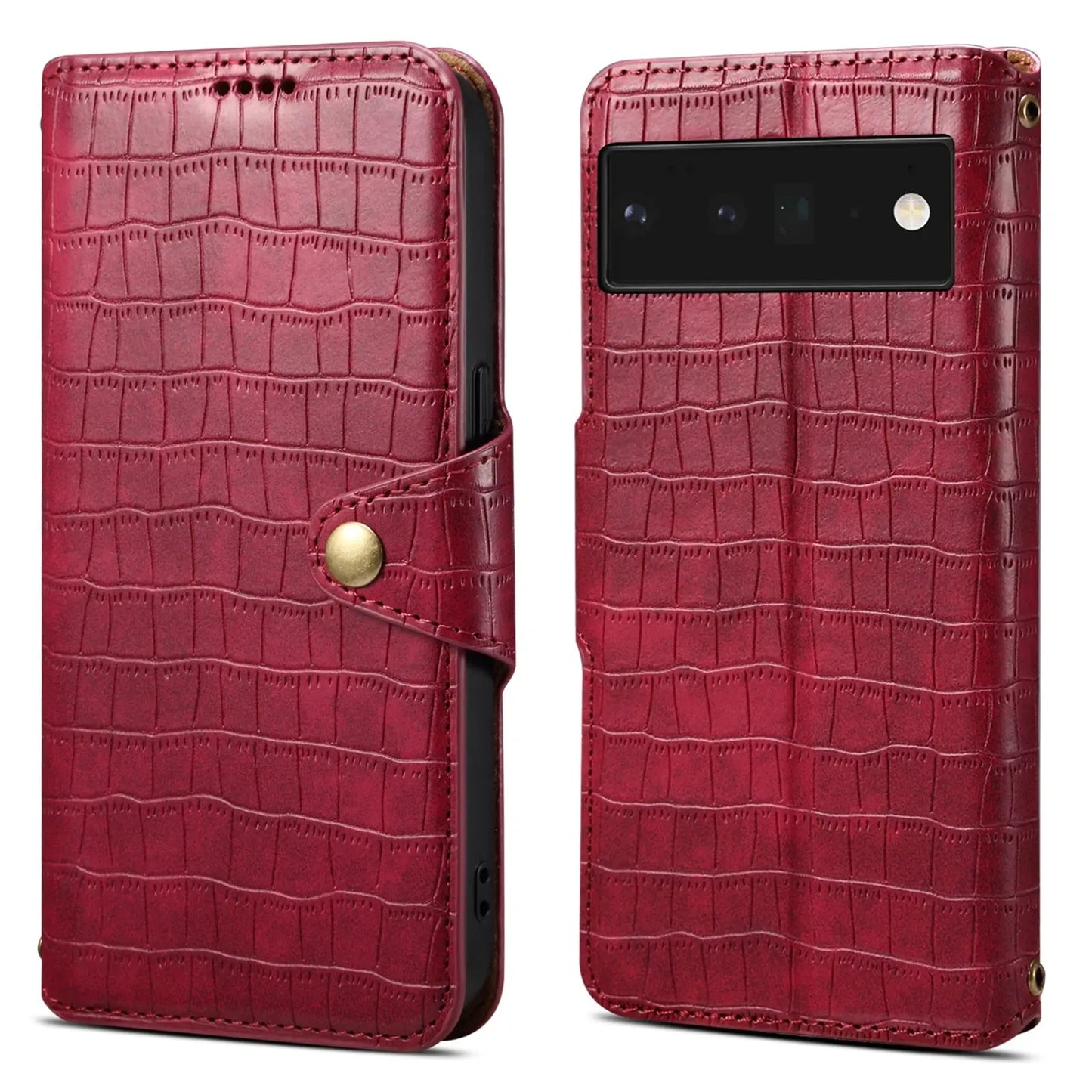 Google Pixel 6 Pro Denior Leather Case - Crocodile Texture with Oil Edge, Wallet & Kickstand Features-buycases.co.uk