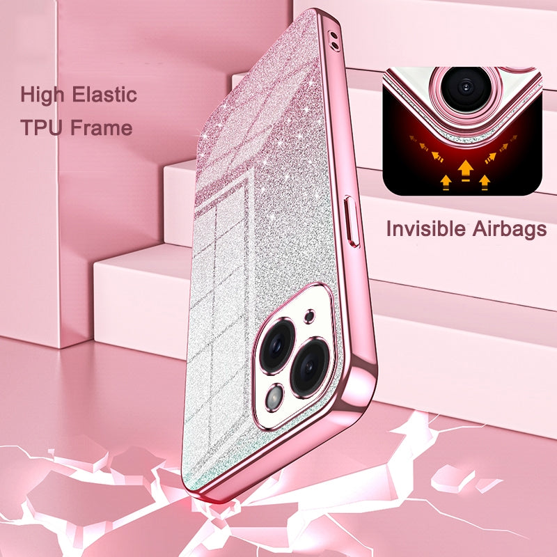 iPhone 15 Plus Luxury Glitter Gradient Powder Electroplated Case with Advanced Protection and Style