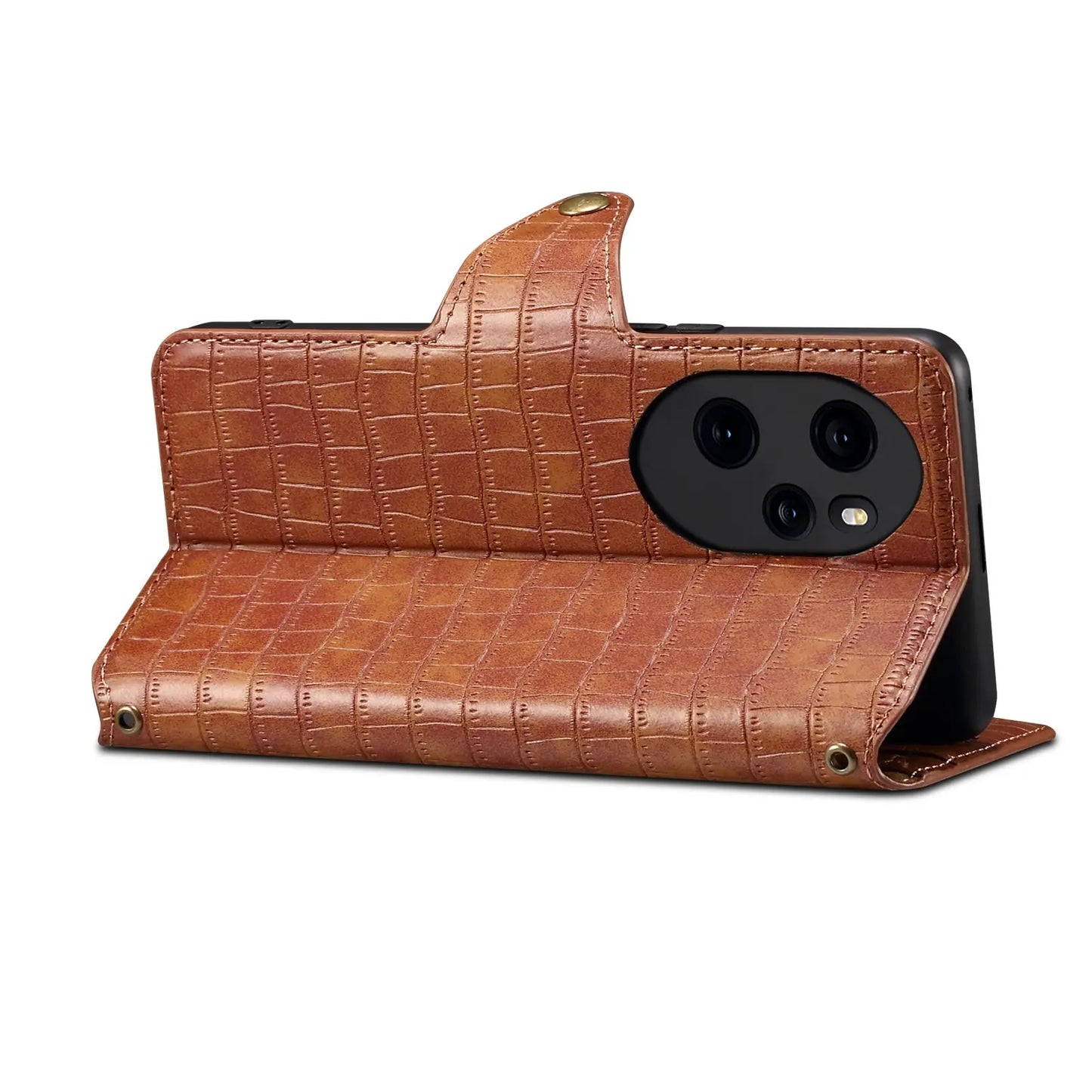 Honor 100 Pro Denior Leather Case - Crocodile Texture with Oil Edge, Wallet & Kickstand Features-buycases.co.uk