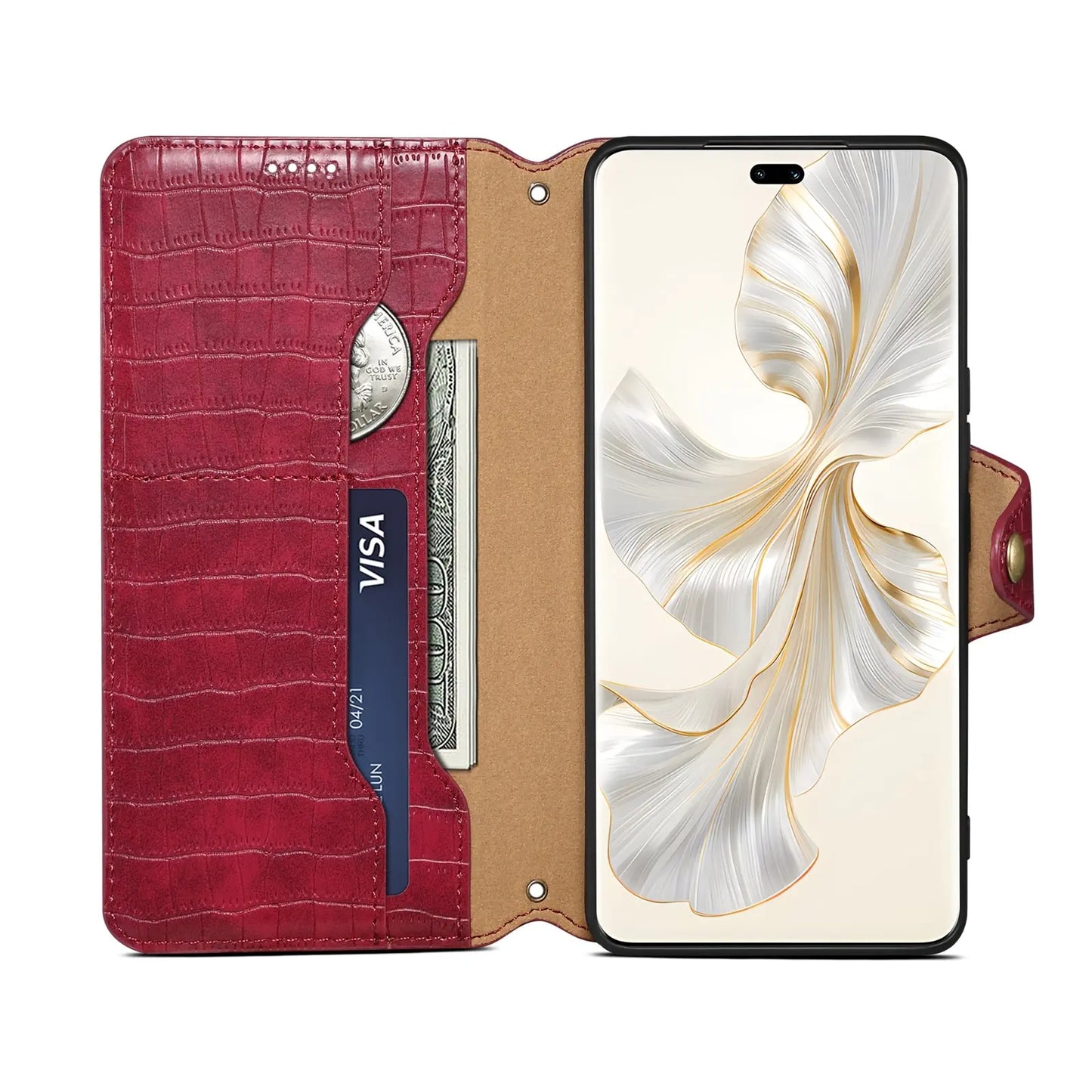 Honor 100 Pro Denior Leather Case - Crocodile Texture with Oil Edge, Wallet & Kickstand Features-buycases.co.uk