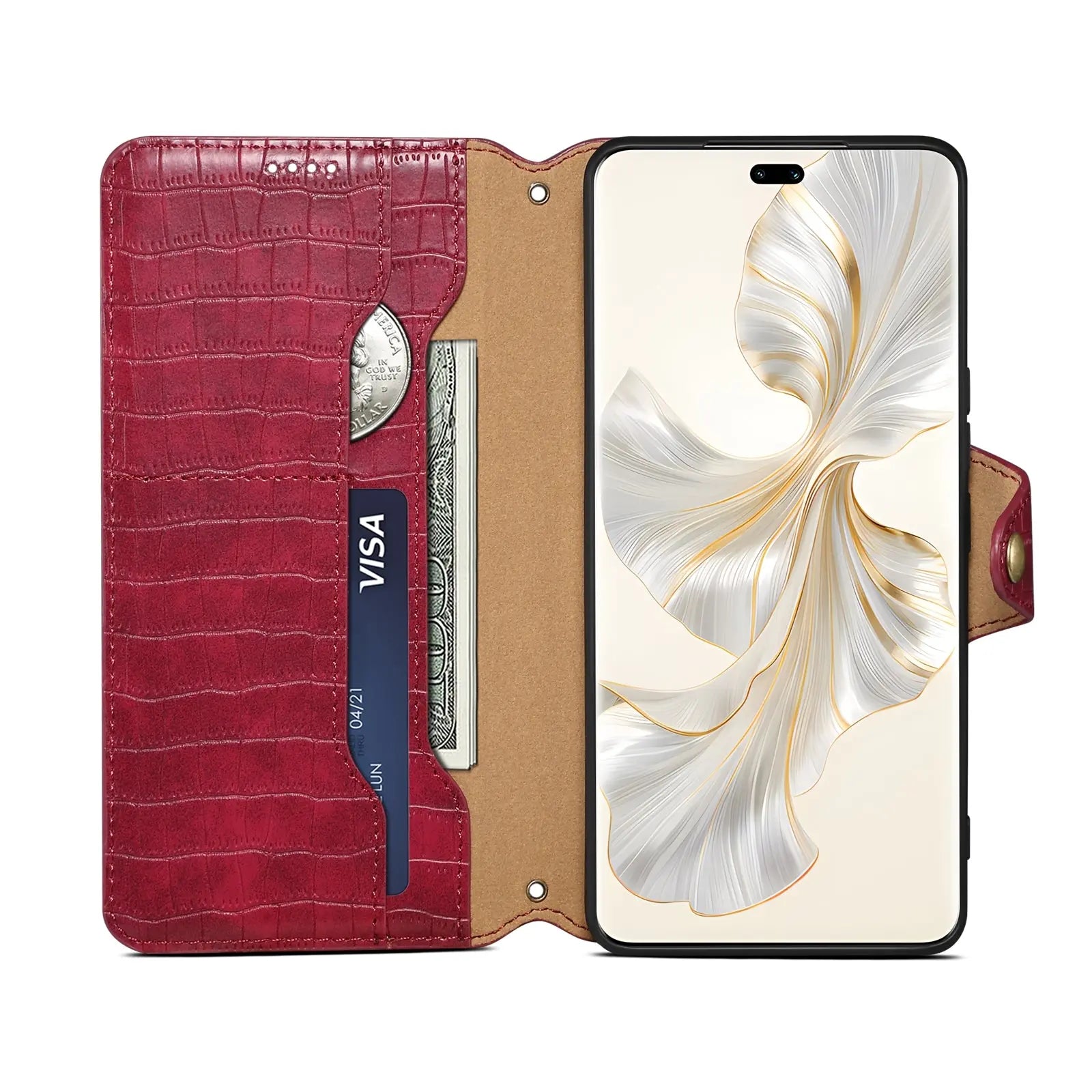 Honor 100 Pro Denior Leather Case - Crocodile Texture with Oil Edge, Wallet & Kickstand Features-buycases.co.uk