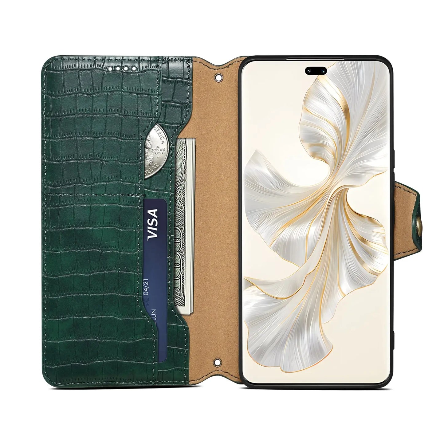 Honor 100 Pro Denior Leather Case - Crocodile Texture with Oil Edge, Wallet & Kickstand Features-buycases.co.uk