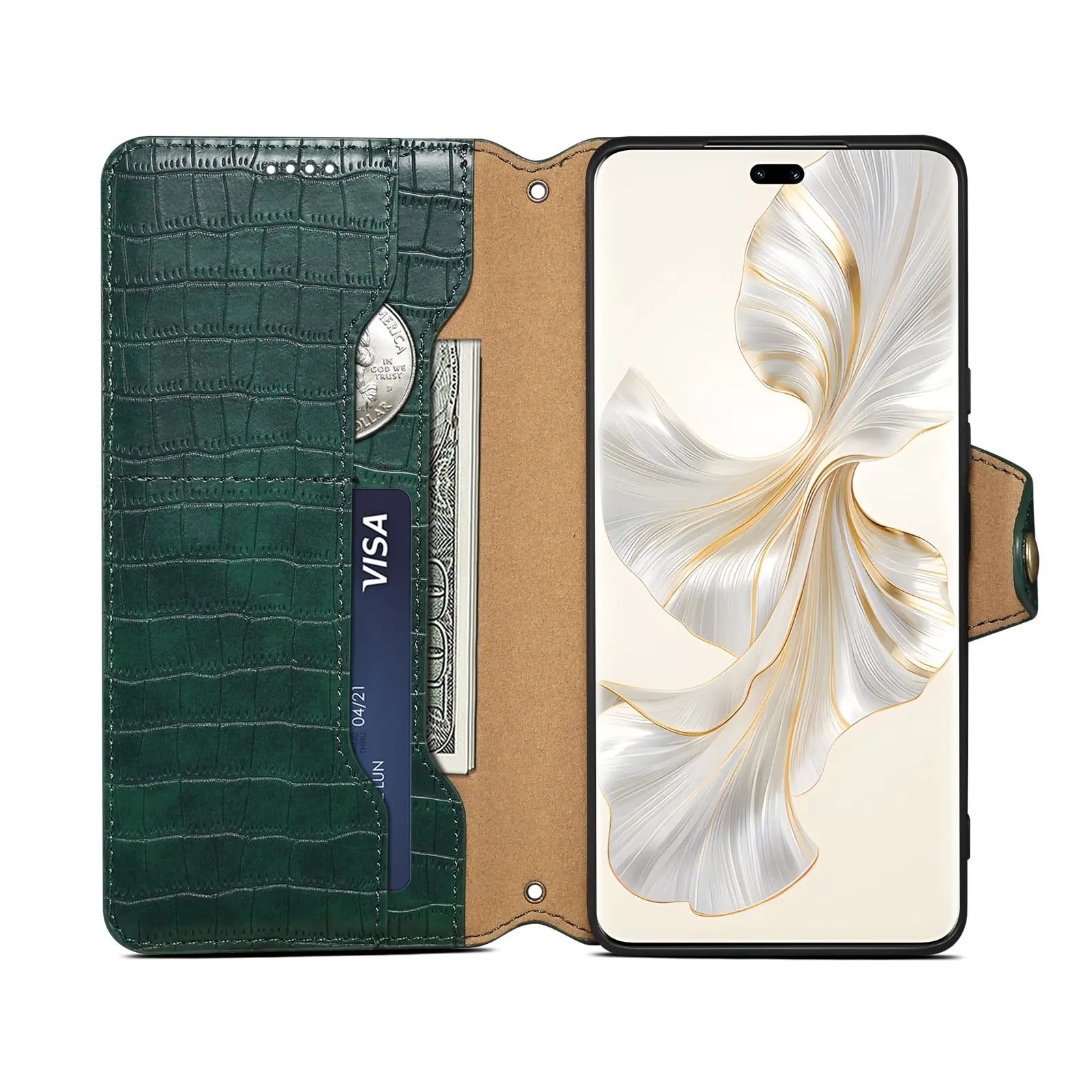 Honor 100 Pro Denior Leather Case - Crocodile Texture with Oil Edge, Wallet & Kickstand Features-buycases.co.uk