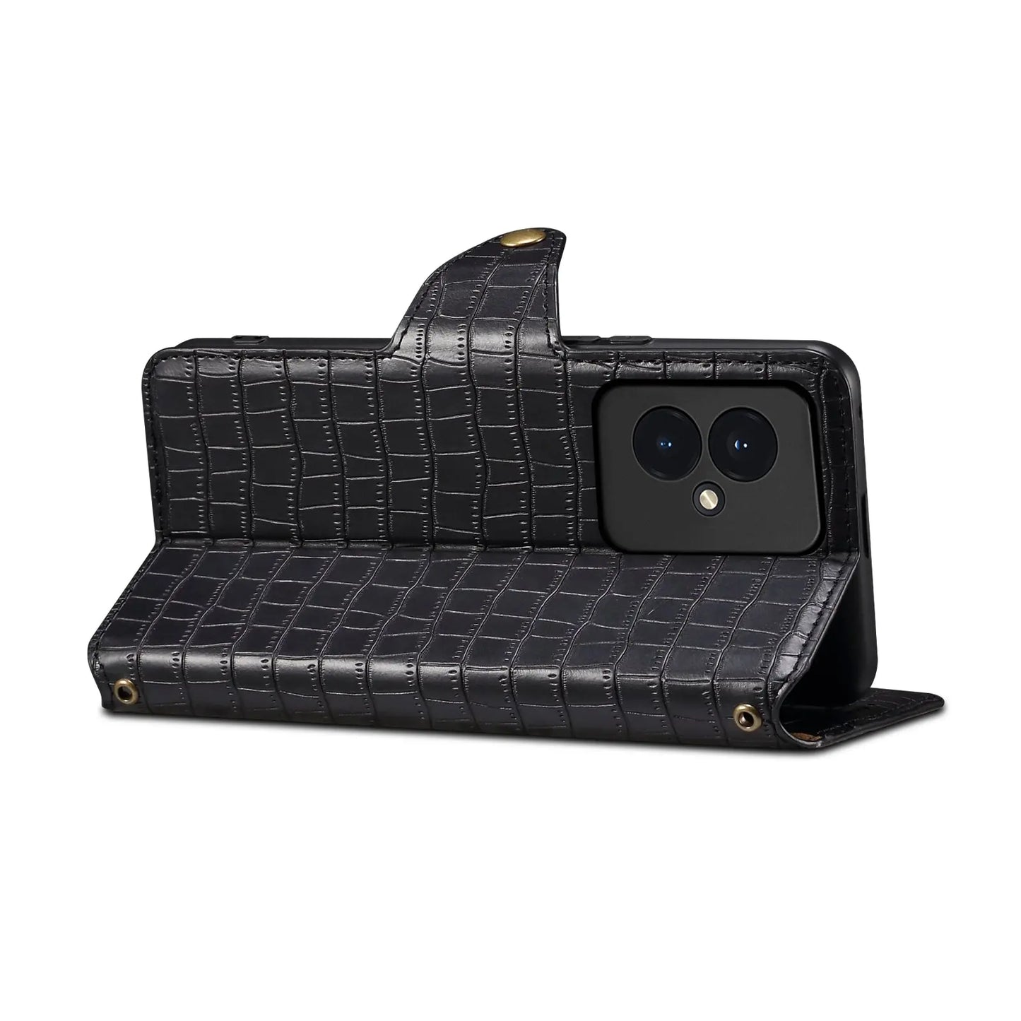 Honor 100 Denior Leather Case - Crocodile Texture with Oil Edge, Wallet & Kickstand Features-buycases.co.uk