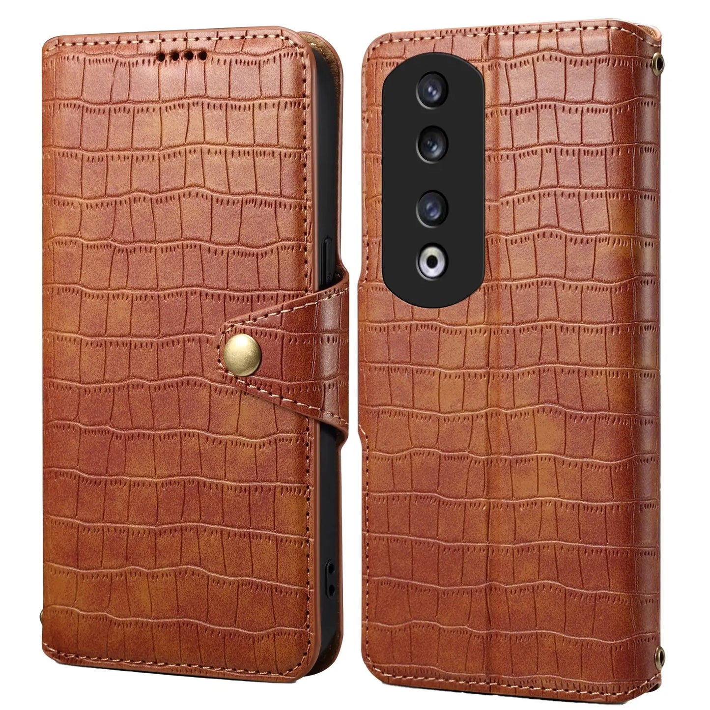 Honor 90 Pro Denior Leather Case - Crocodile Texture with Oil Edge, Wallet & Kickstand Features-buycases.co.uk