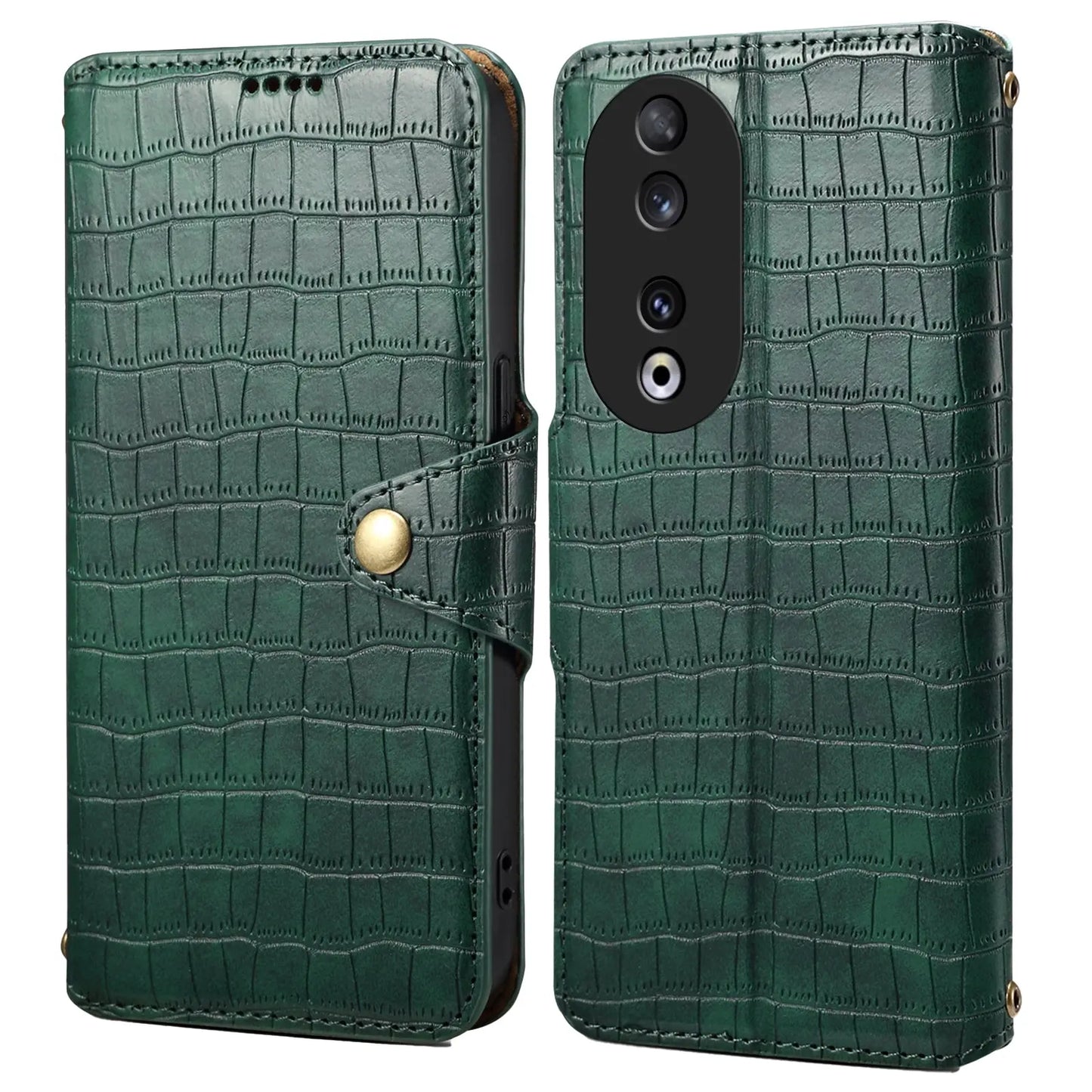 Honor 90 Denior Leather Case - Crocodile Texture with Oil Edge, Wallet & Kickstand Features-buycases.co.uk