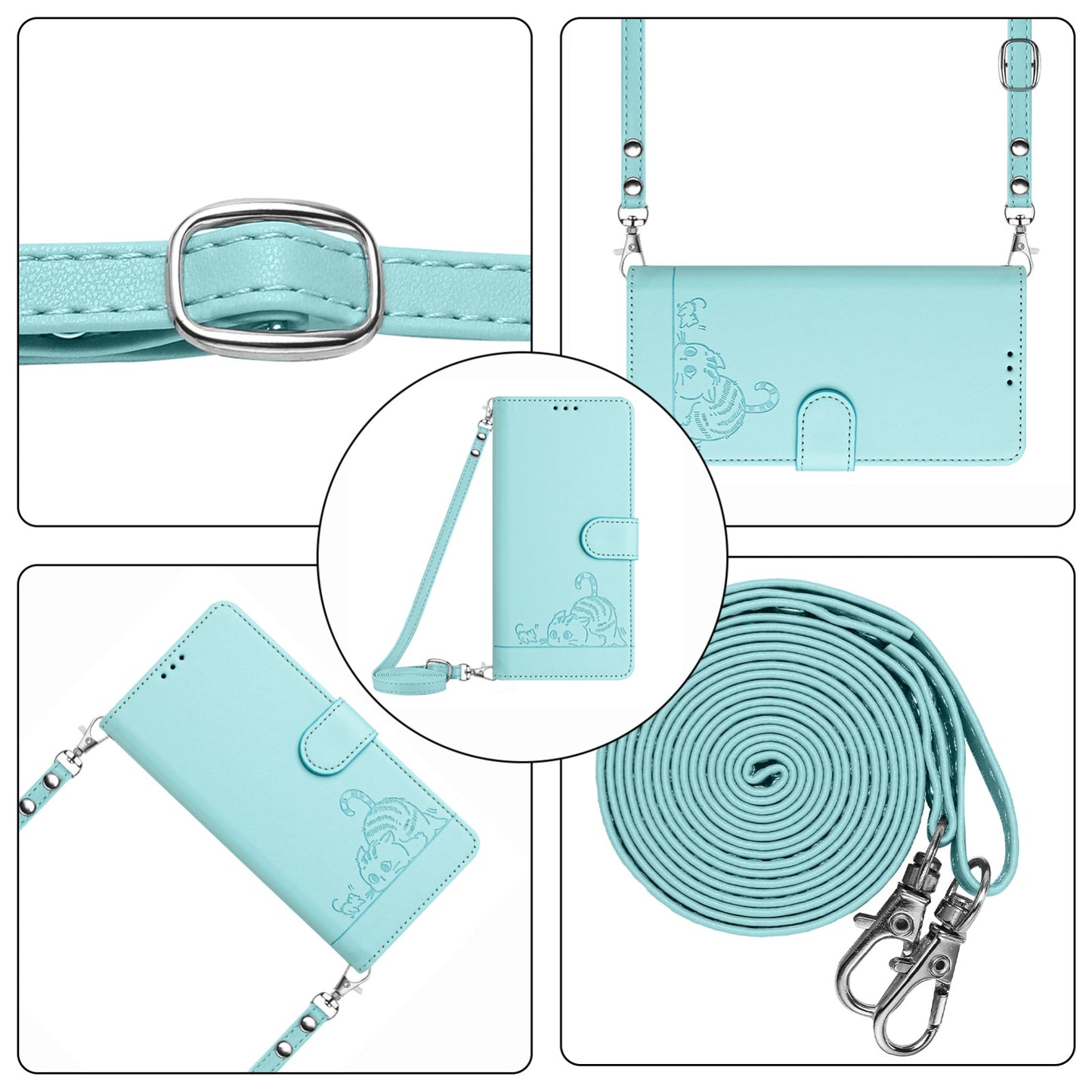 OPPO A77 5G Cat and Mouse Embossed PU Leather RFID Case with Wallet Slots, Anti-Fall Protection, Kickstand, and Lanyard-buycases.co.uk