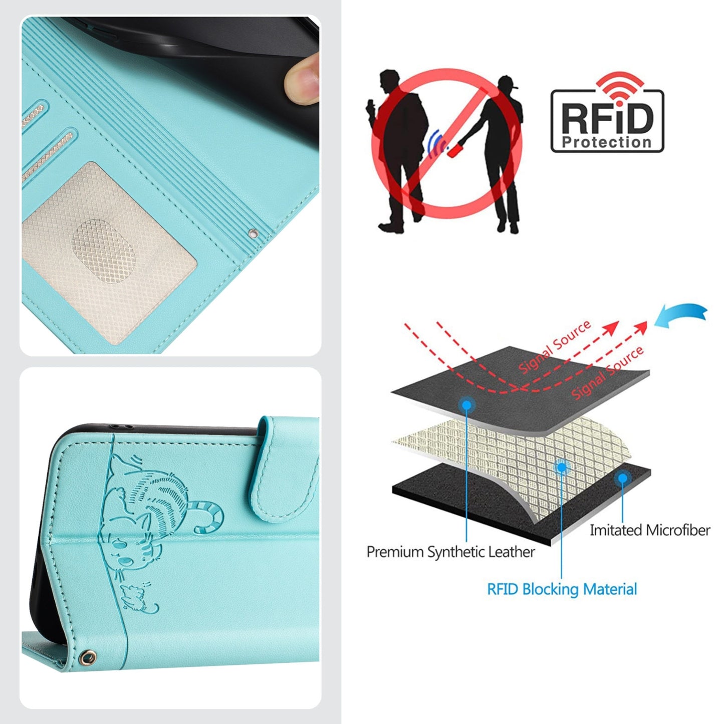 OPPO A77 5G Cat and Mouse Embossed PU Leather RFID Case with Wallet Slots, Anti-Fall Protection, Kickstand, and Lanyard-buycases.co.uk