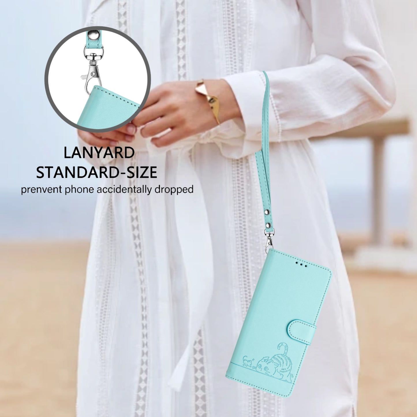 OPPO A77 5G Cat and Mouse Embossed PU Leather RFID Case with Wallet Slots, Anti-Fall Protection, Kickstand, and Lanyard-buycases.co.uk