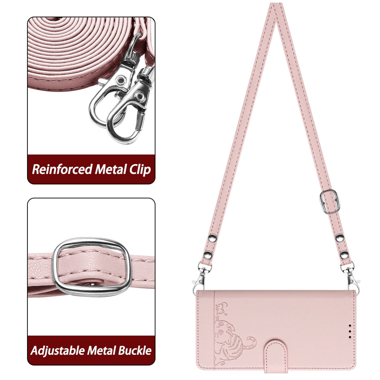 OPPO A77 5G Cat and Mouse Embossed PU Leather RFID Case with Wallet Slots, Anti-Fall Protection, Kickstand, and Lanyard-buycases.co.uk
