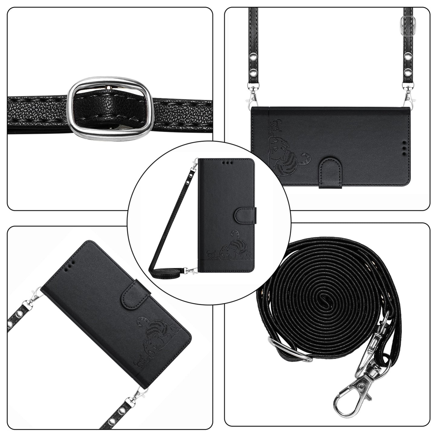OPPO A77 5G Cat and Mouse Embossed PU Leather RFID Case with Wallet Slots, Anti-Fall Protection, Kickstand, and Lanyard-buycases.co.uk