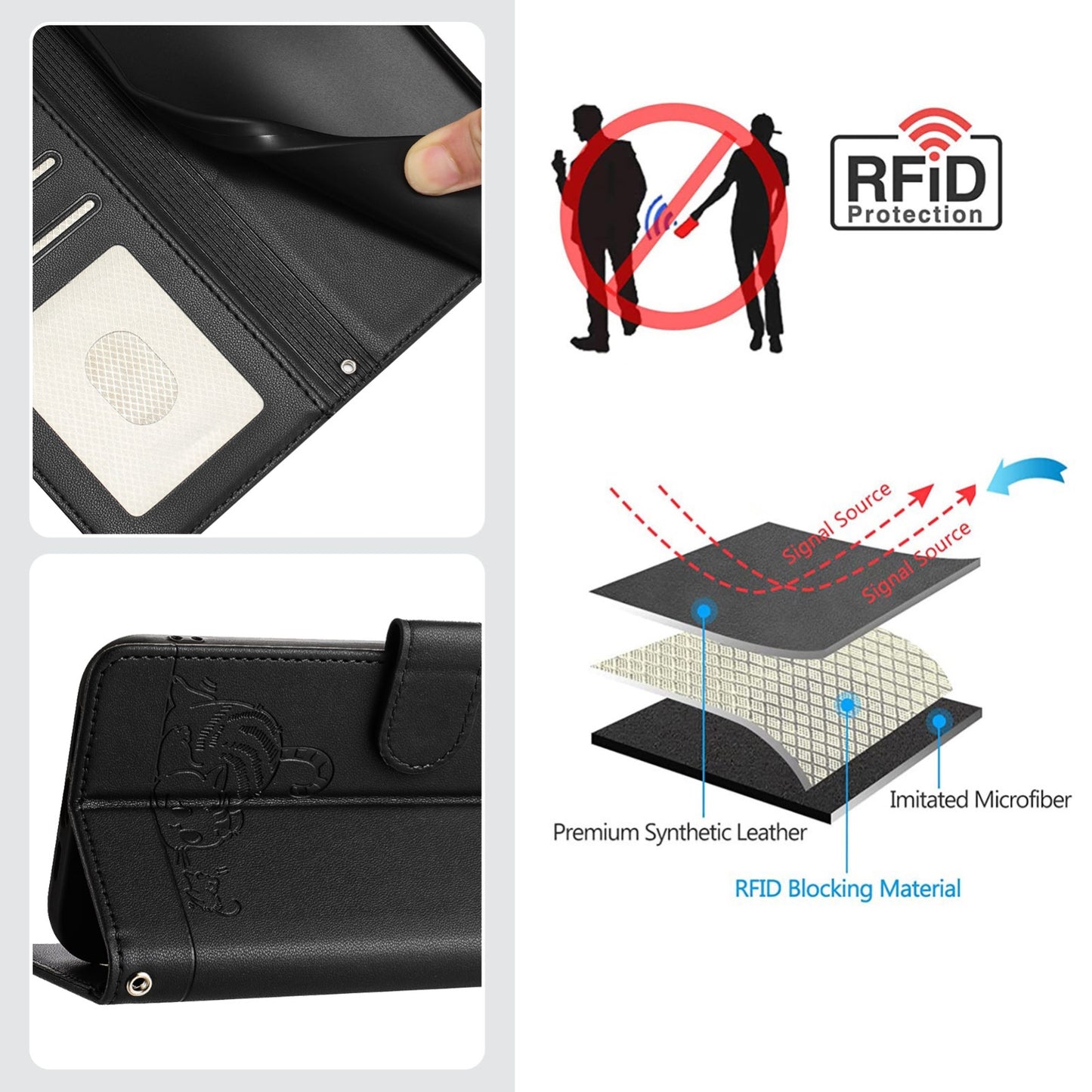 OPPO A77 5G Cat and Mouse Embossed PU Leather RFID Case with Wallet Slots, Anti-Fall Protection, Kickstand, and Lanyard-buycases.co.uk