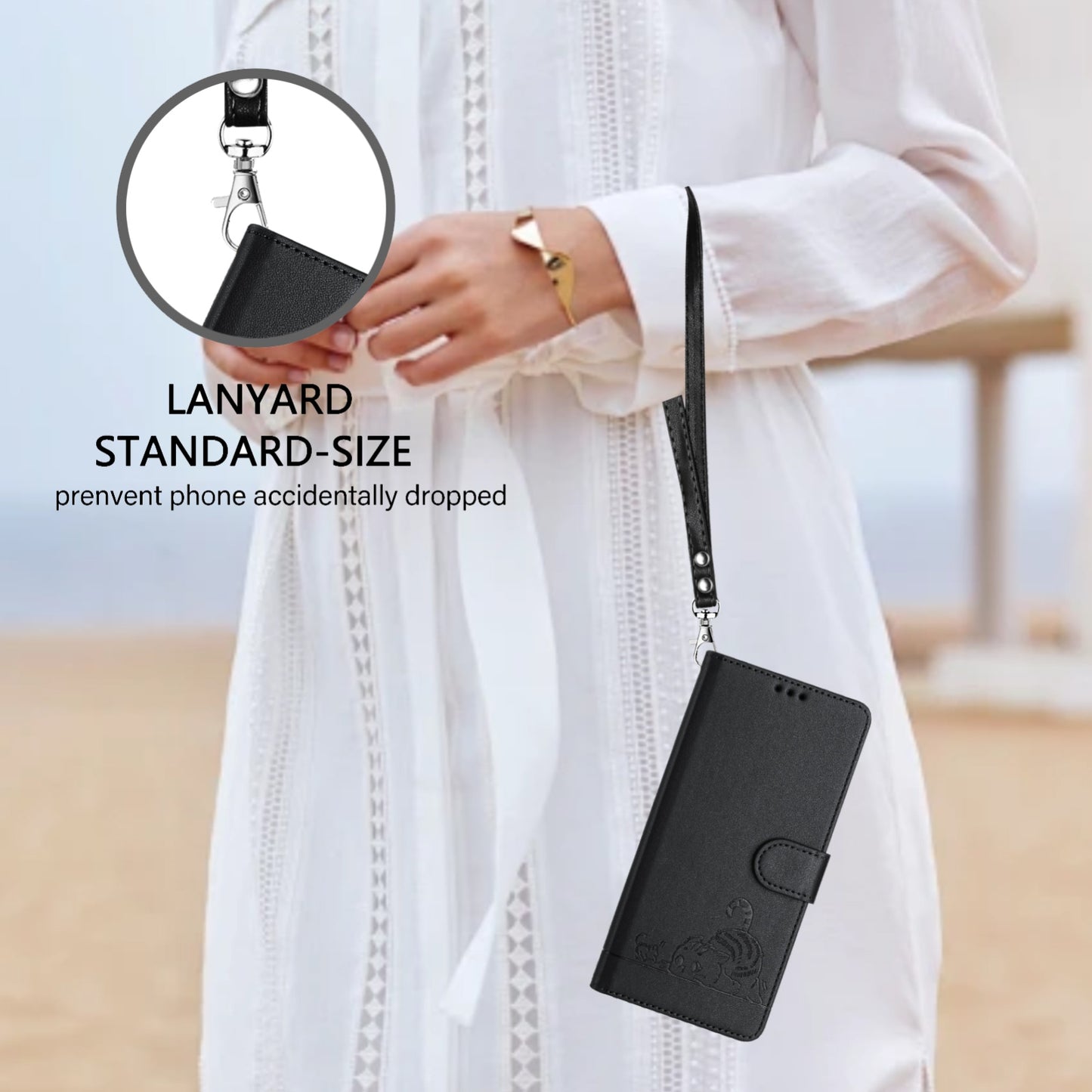 OPPO A77 5G Cat and Mouse Embossed PU Leather RFID Case with Wallet Slots, Anti-Fall Protection, Kickstand, and Lanyard-buycases.co.uk