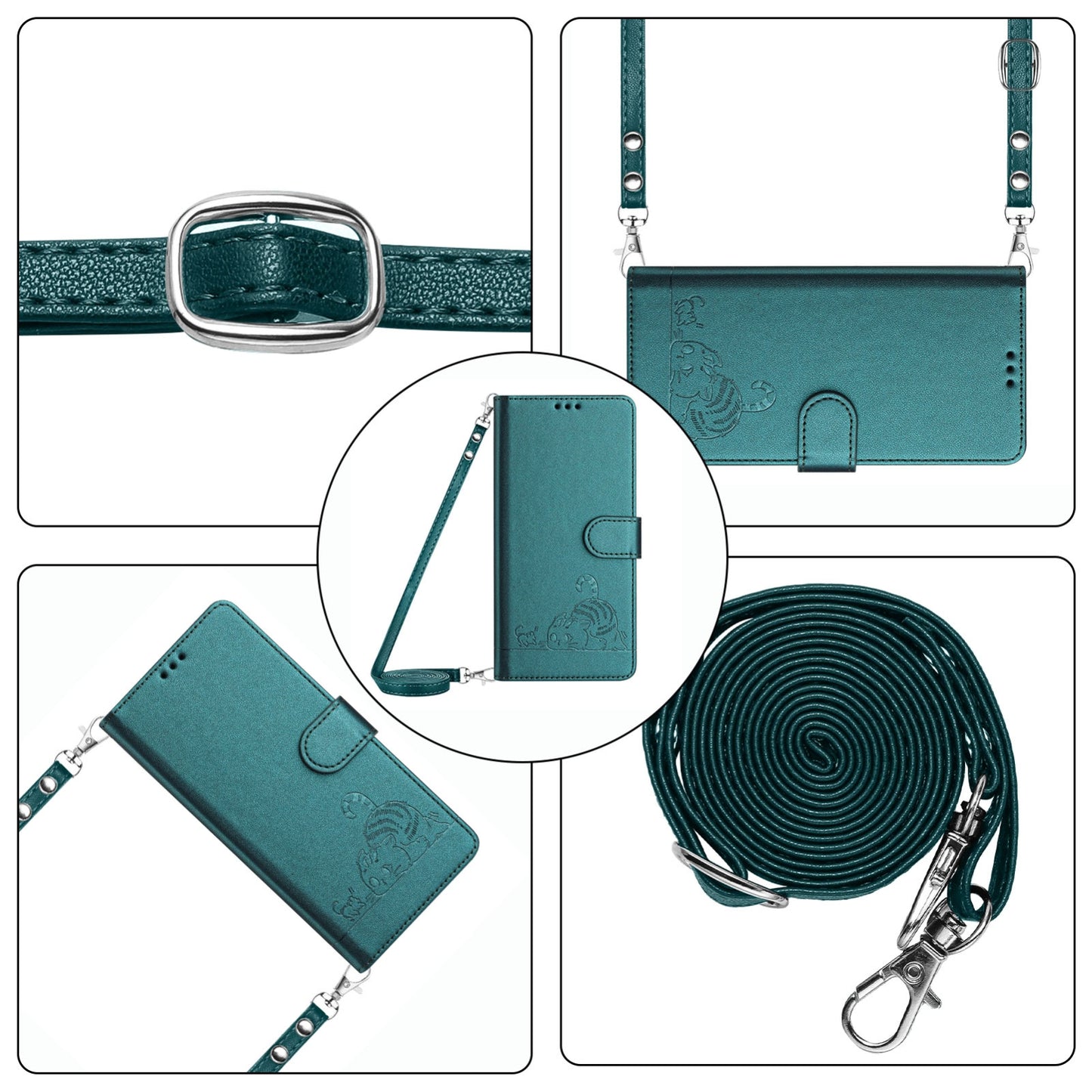 OPPO A77 5G Cat and Mouse Embossed PU Leather RFID Case with Wallet Slots, Anti-Fall Protection, Kickstand, and Lanyard-buycases.co.uk