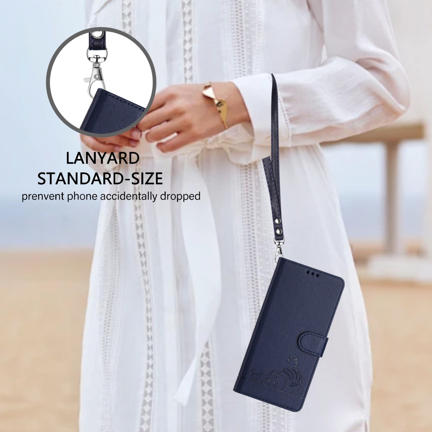 OPPO A77 5G Cat and Mouse Embossed PU Leather RFID Case with Wallet Slots, Anti-Fall Protection, Kickstand, and Lanyard-buycases.co.uk