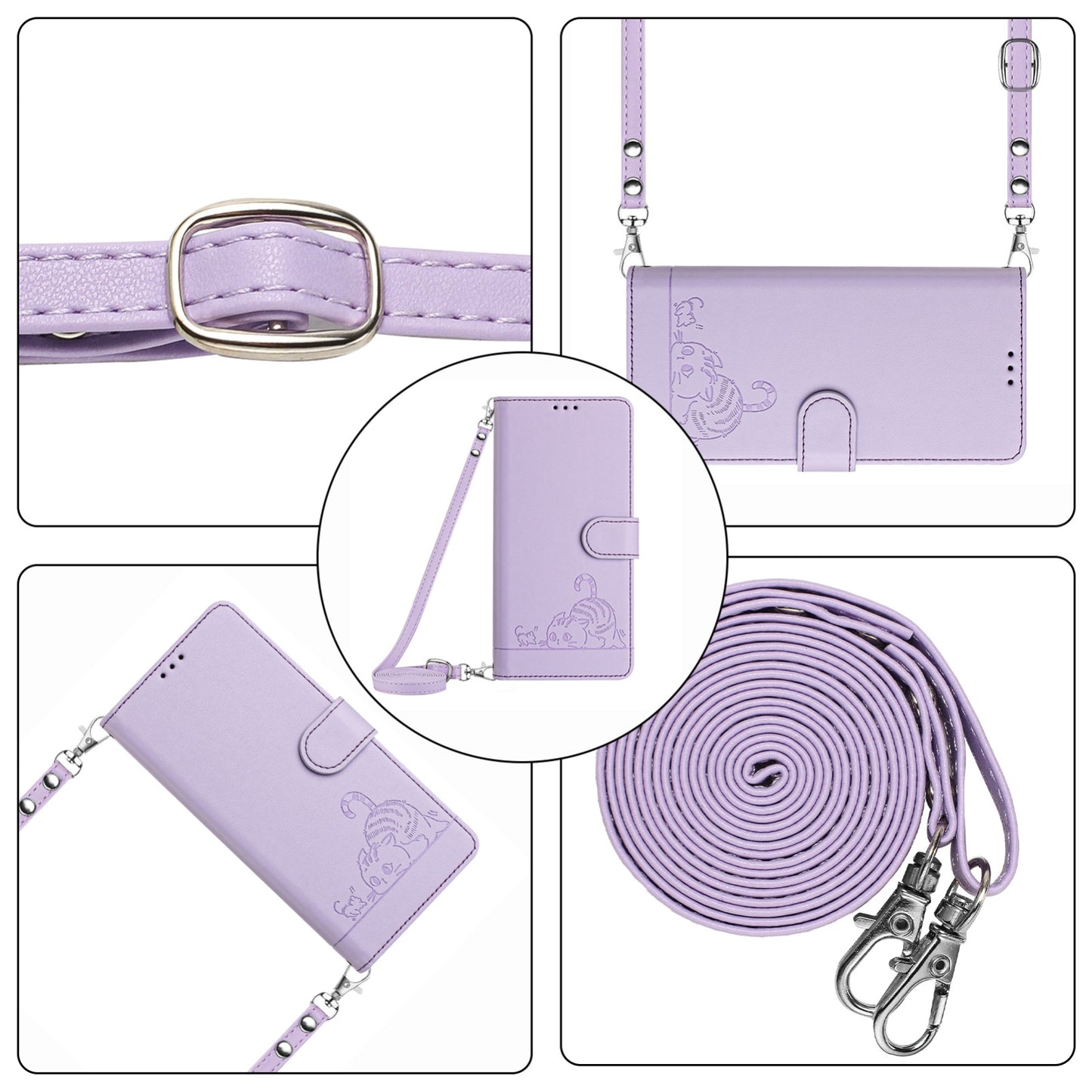 OPPO A77 5G Cat and Mouse Embossed PU Leather RFID Case with Wallet Slots, Anti-Fall Protection, Kickstand, and Lanyard-buycases.co.uk