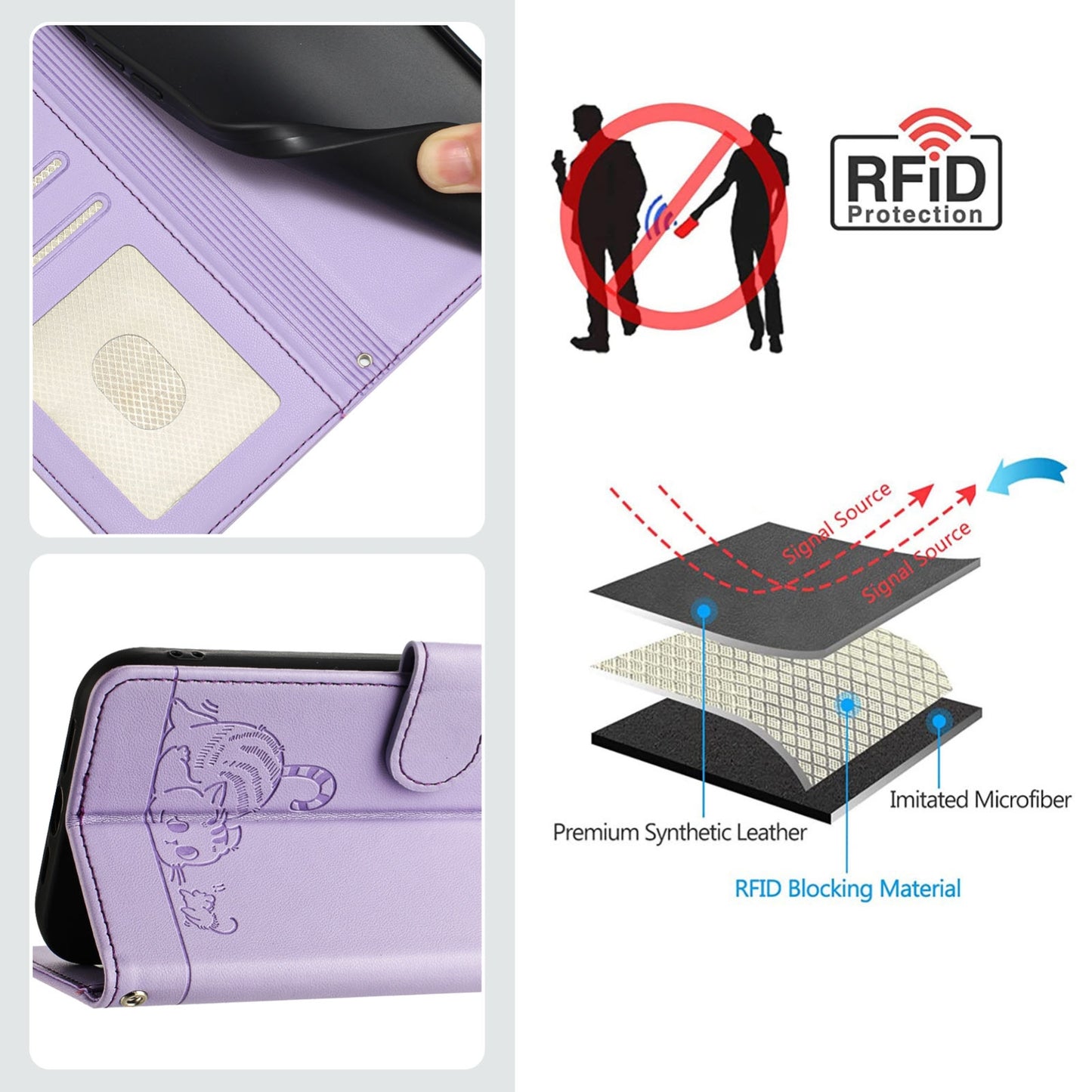 OPPO A77 5G Cat and Mouse Embossed PU Leather RFID Case with Wallet Slots, Anti-Fall Protection, Kickstand, and Lanyard-buycases.co.uk