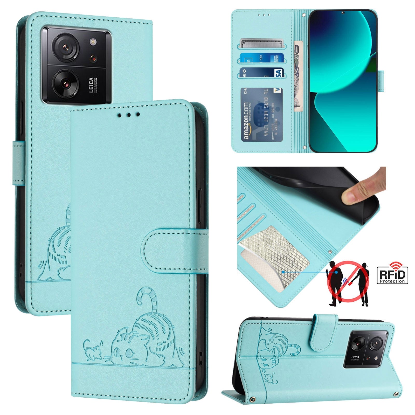 Xiaomi Redmi K60 Ultra Cat and Mouse Embossed PU Leather RFID Case with Wallet Slots, Anti-Fall Protection, Kickstand, and Lanyard-buycases.co.uk