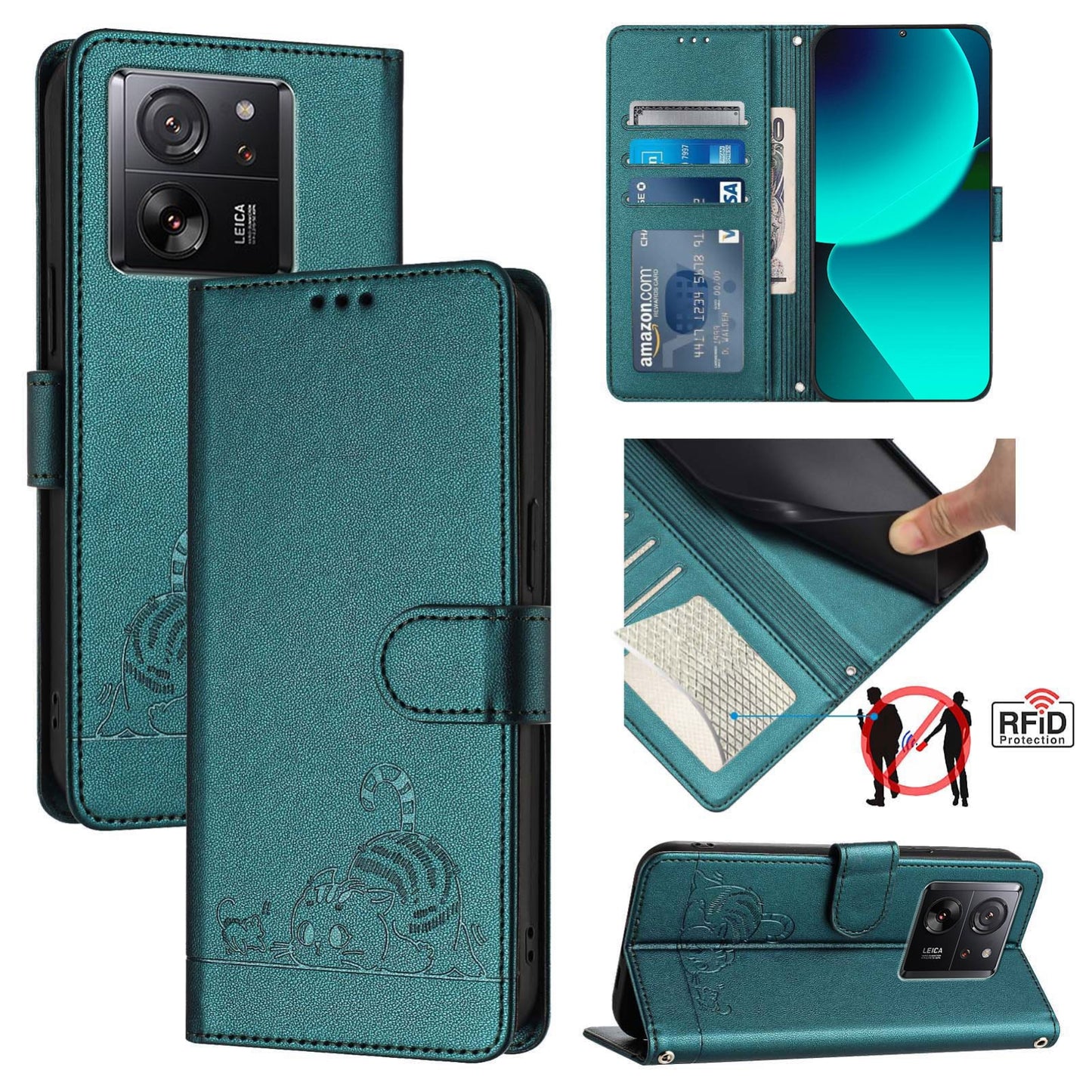 Xiaomi Redmi K60 Ultra Cat and Mouse Embossed PU Leather RFID Case with Wallet Slots, Anti-Fall Protection, Kickstand, and Lanyard-buycases.co.uk