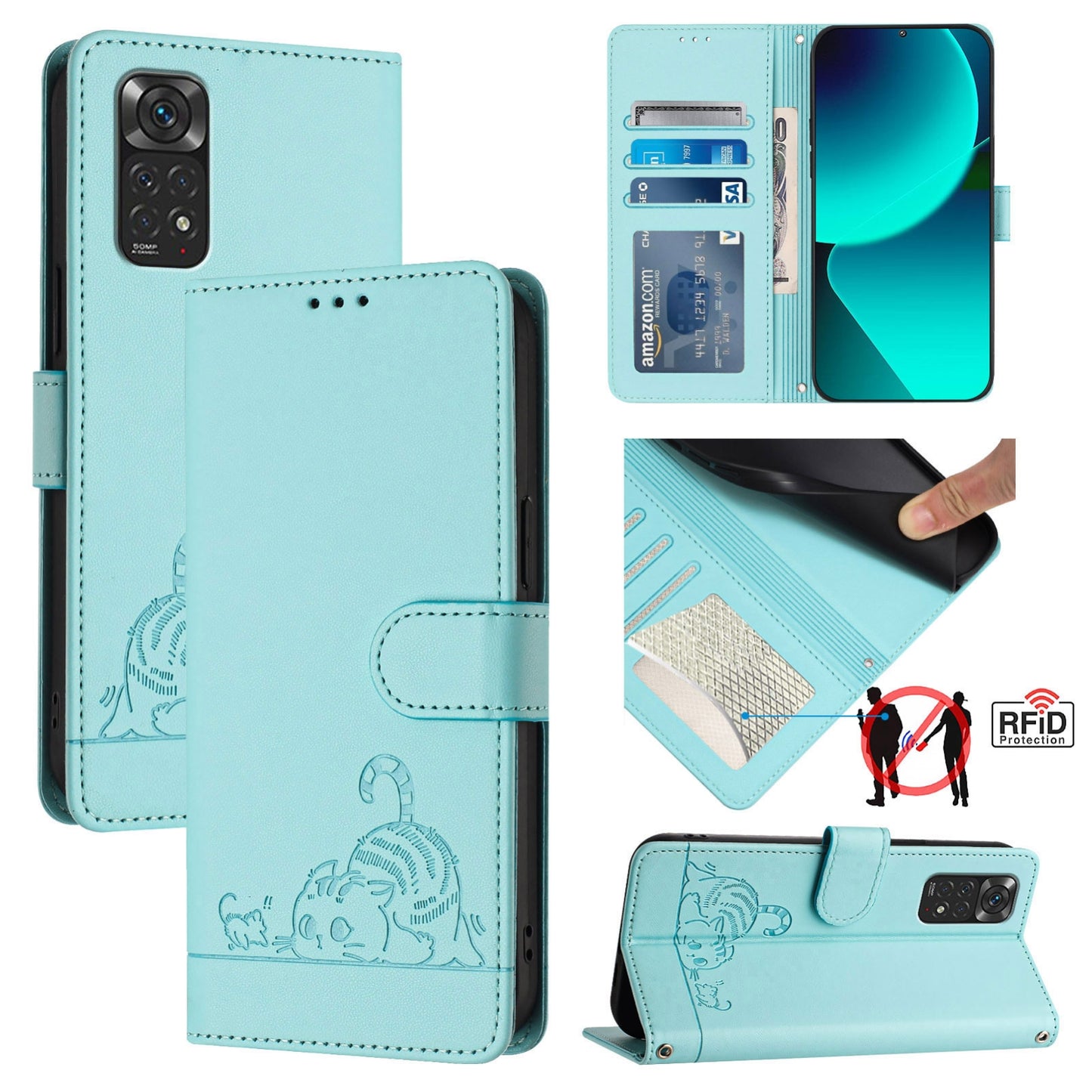 Xiaomi Redmi Note 12S 4G Global Cat and Mouse Embossed PU Leather RFID Case with Wallet Slots, Anti-Fall Protection, Kickstand, and Lanyard-buycases.co.uk