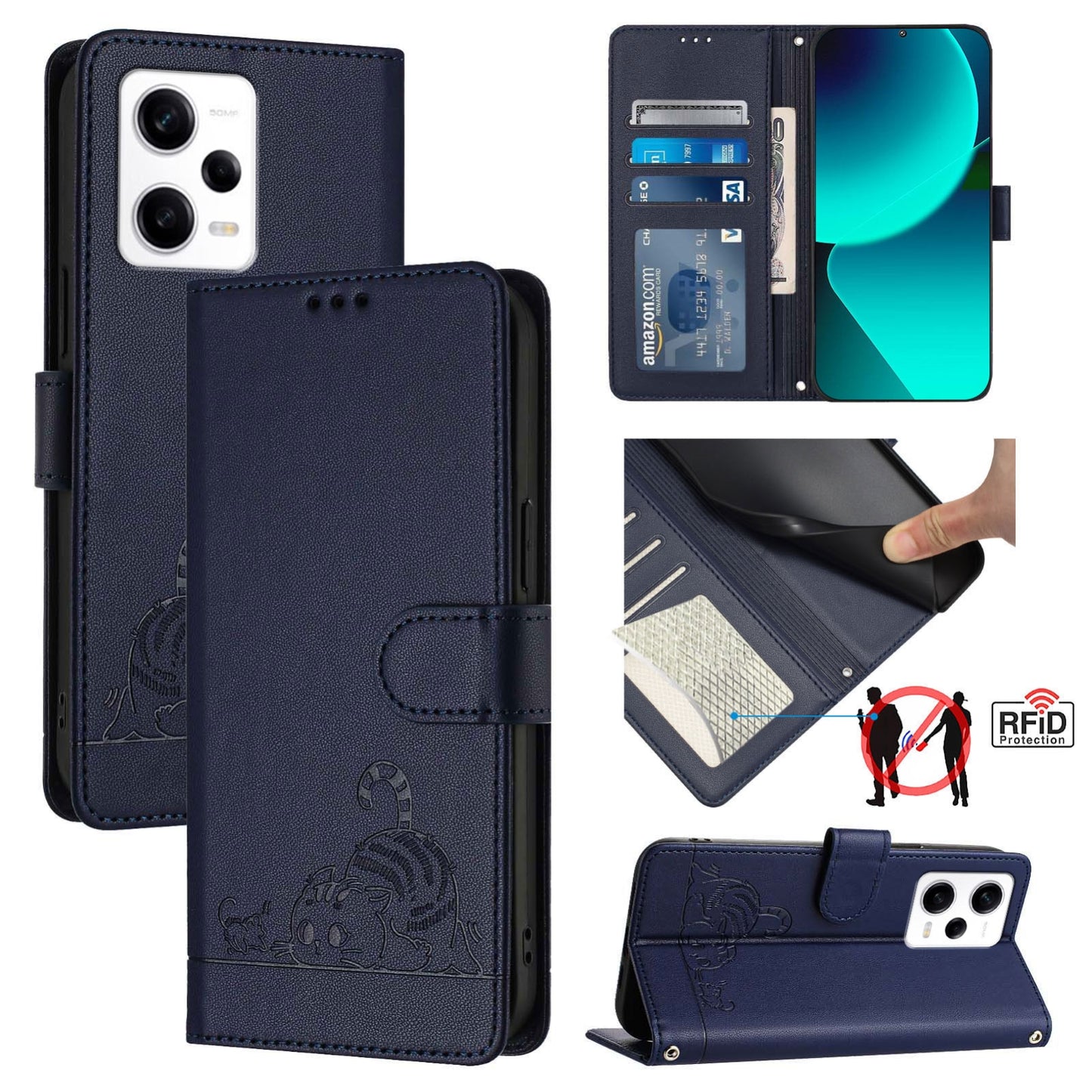 Xiaomi Redmi Note 12 Pro+ 5G Global Cat and Mouse Embossed PU Leather RFID Case with Wallet Slots, Anti-Fall Protection, Kickstand, and Lanyard-buycases.co.uk