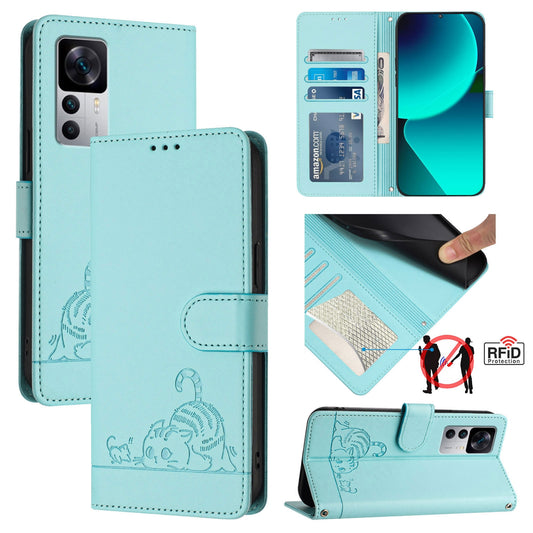Xiaomi Redmi K50 Ultra Cat and Mouse Embossed PU Leather RFID Case with Wallet Slots, Anti-Fall Protection, Kickstand, and Lanyard-buycases.co.uk