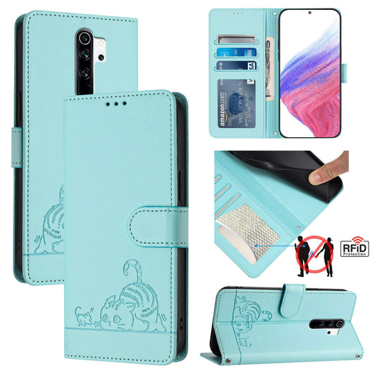 Xiaomi Redmi Note 8 Pro Cat and Mouse Embossed PU Leather RFID Case with Wallet Slots, Anti-Fall Protection, Kickstand, and Lanyard-buycases.co.uk