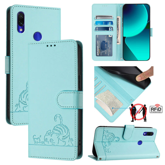 Xiaomi Redmi Note 7 Pro Cat and Mouse Embossed PU Leather RFID Case with Wallet Slots, Anti-Fall Protection, Kickstand, and Lanyard-buycases.co.uk