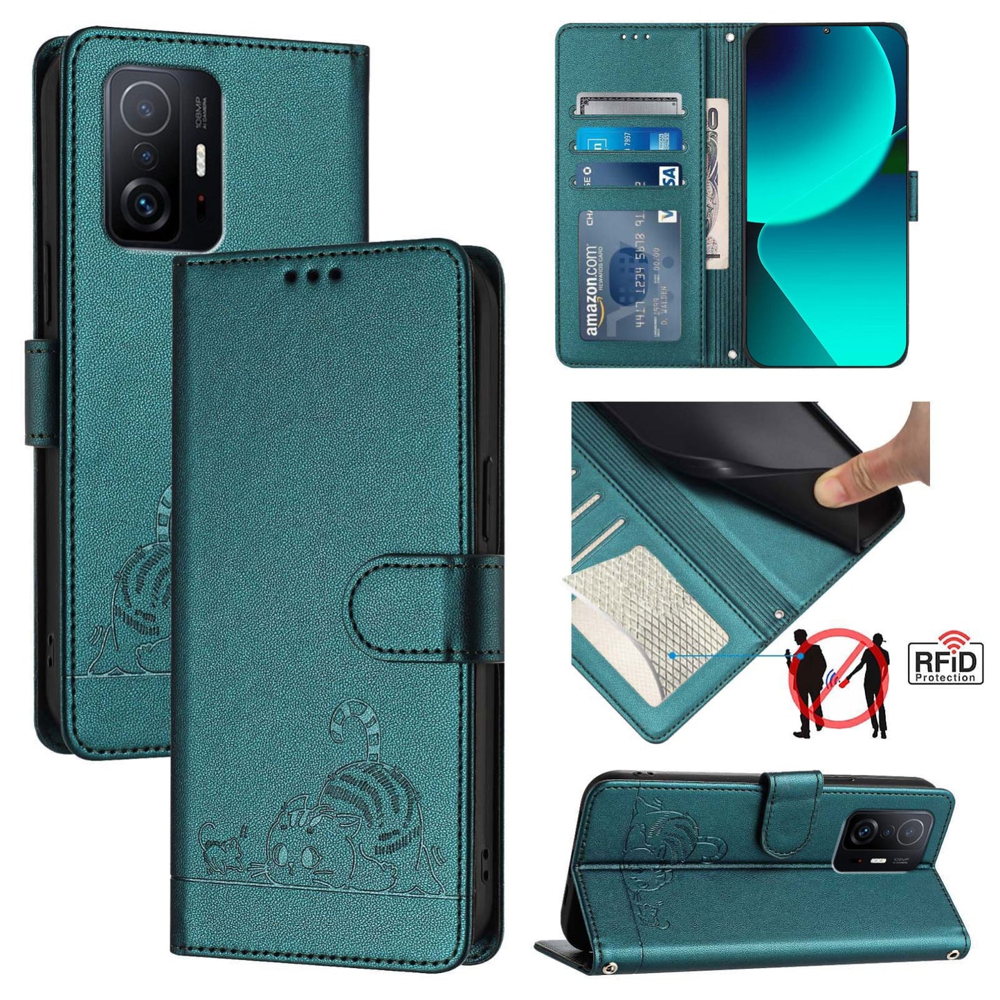 Xiaomi Redmi K30s Cat and Mouse Embossed PU Leather RFID Case with Wallet Slots, Anti-Fall Protection, Kickstand, and Lanyard-buycases.co.uk