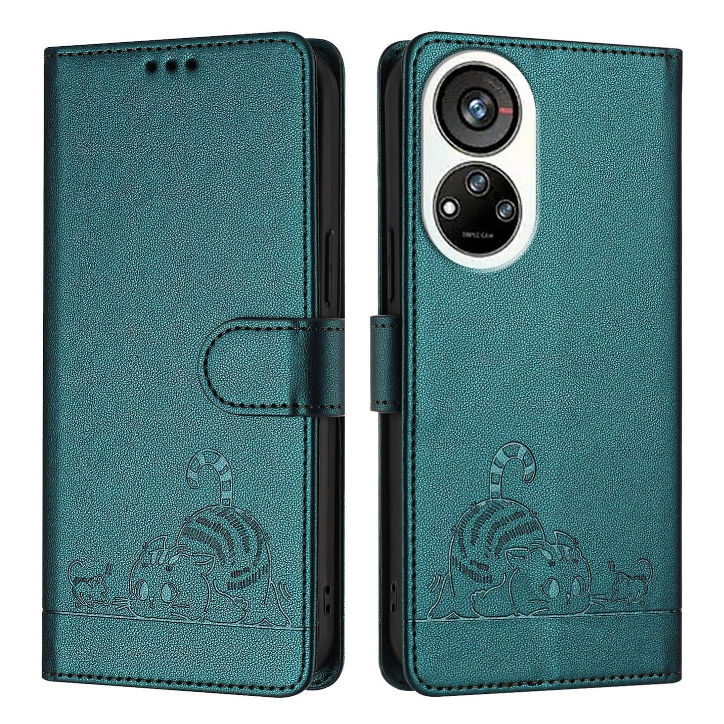 ZTE Blade V40s Cat and Mouse Embossed PU Leather RFID Case with Wallet Slots, Anti-Fall Protection, Kickstand, and Lanyard-buycases.co.uk