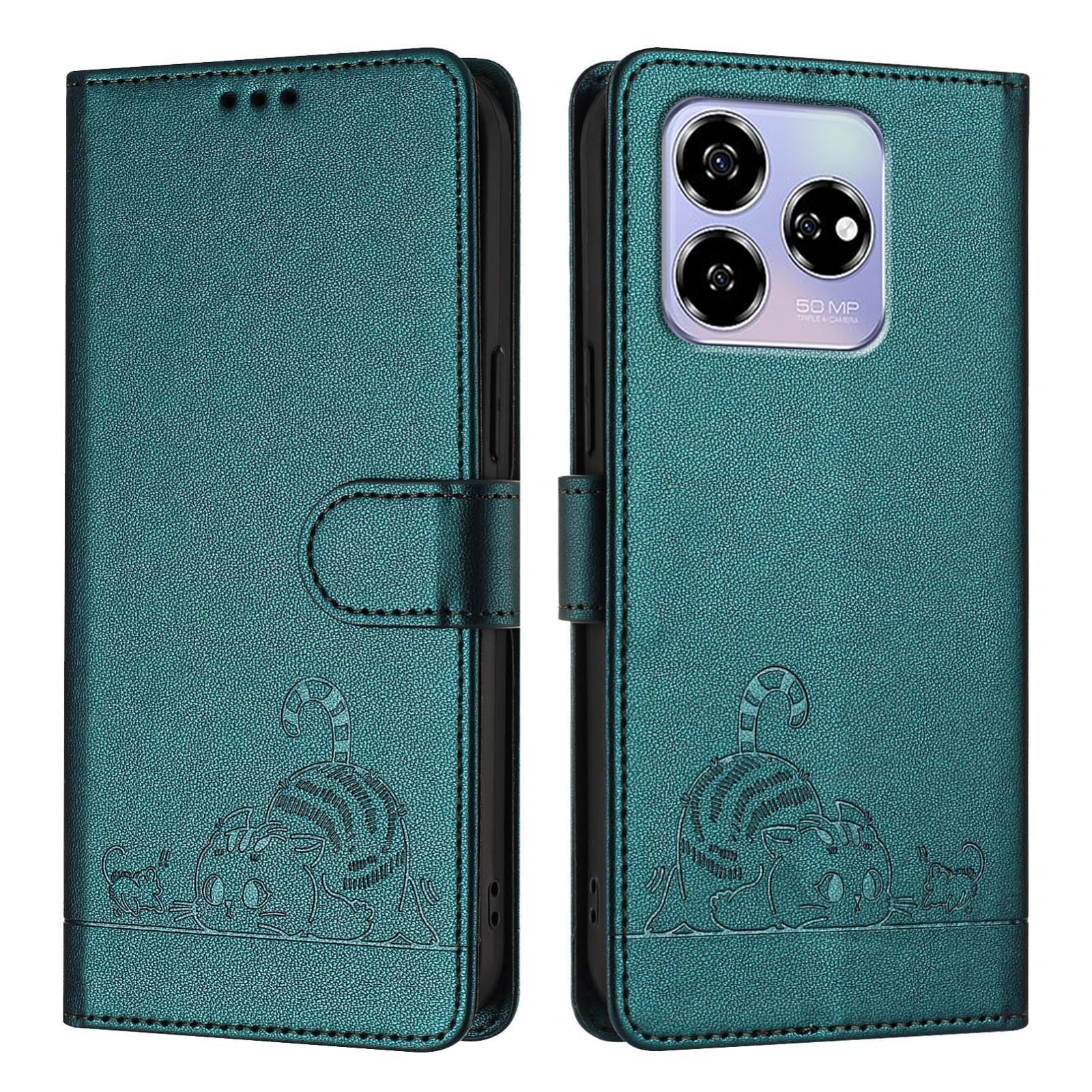 ZTE Axon 60 4G Cat and Mouse Embossed PU Leather RFID Case with Wallet Slots, Anti-Fall Protection, Kickstand, and Lanyard-buycases.co.uk
