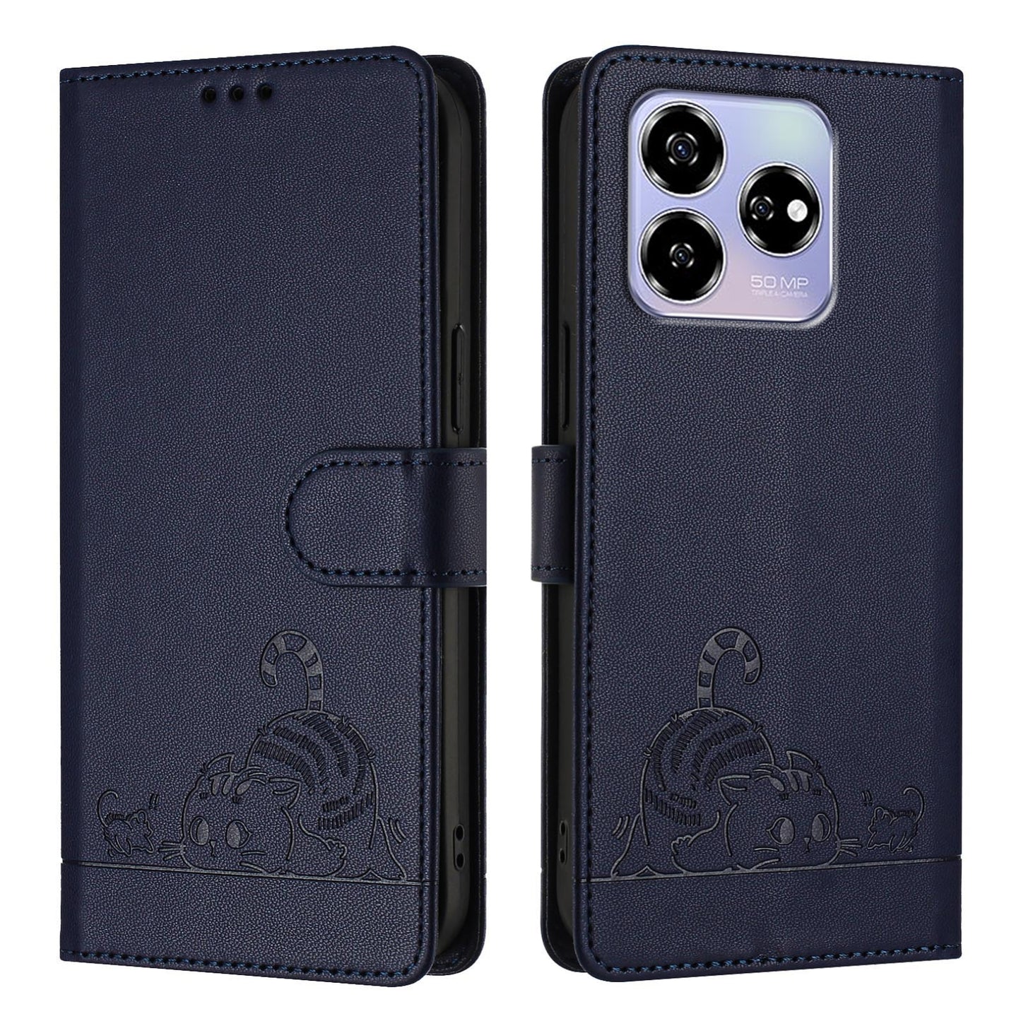 ZTE Axon 60 4G Cat and Mouse Embossed PU Leather RFID Case with Wallet Slots, Anti-Fall Protection, Kickstand, and Lanyard-buycases.co.uk