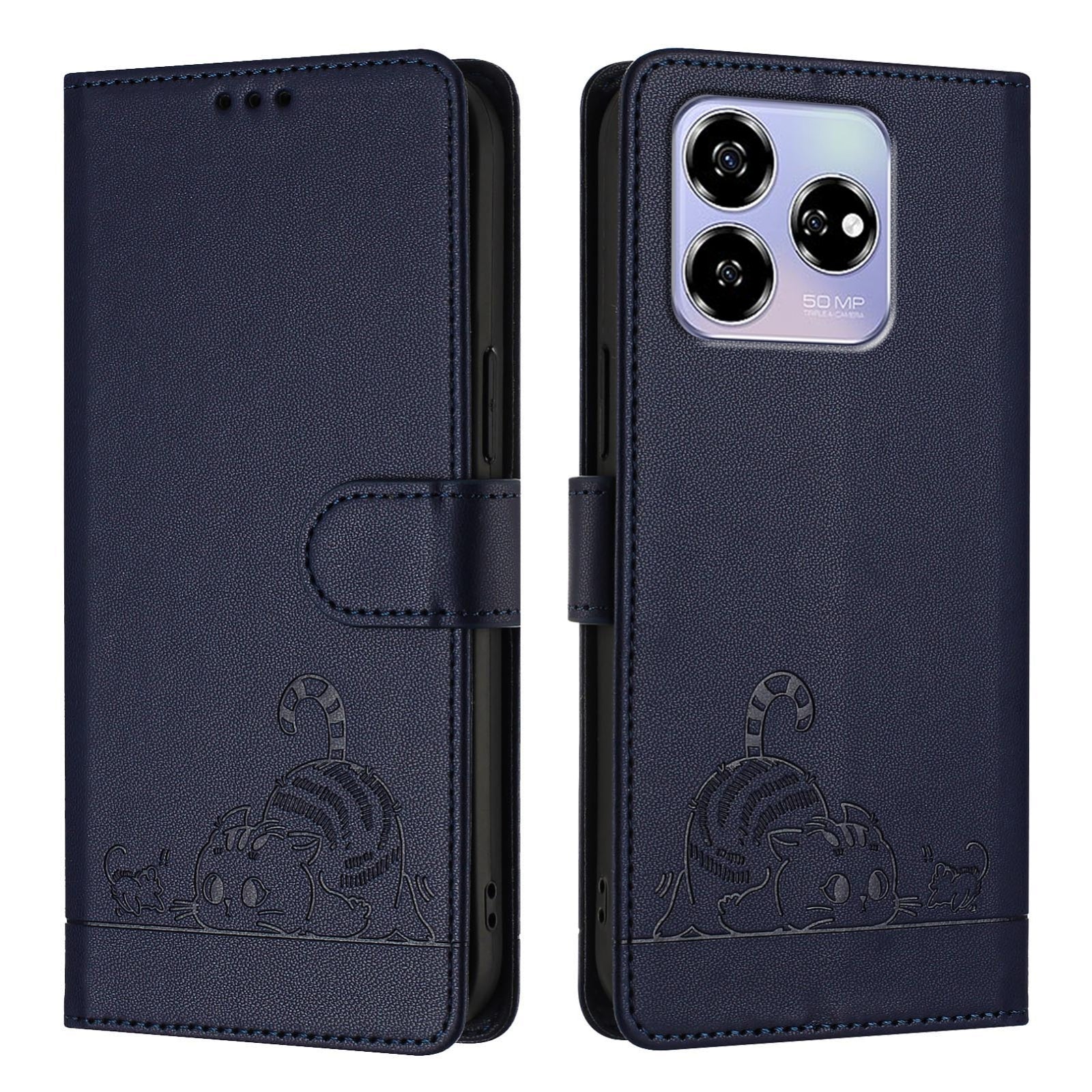 ZTE Axon 60 4G Cat and Mouse Embossed PU Leather RFID Case with Wallet Slots, Anti-Fall Protection, Kickstand, and Lanyard-buycases.co.uk