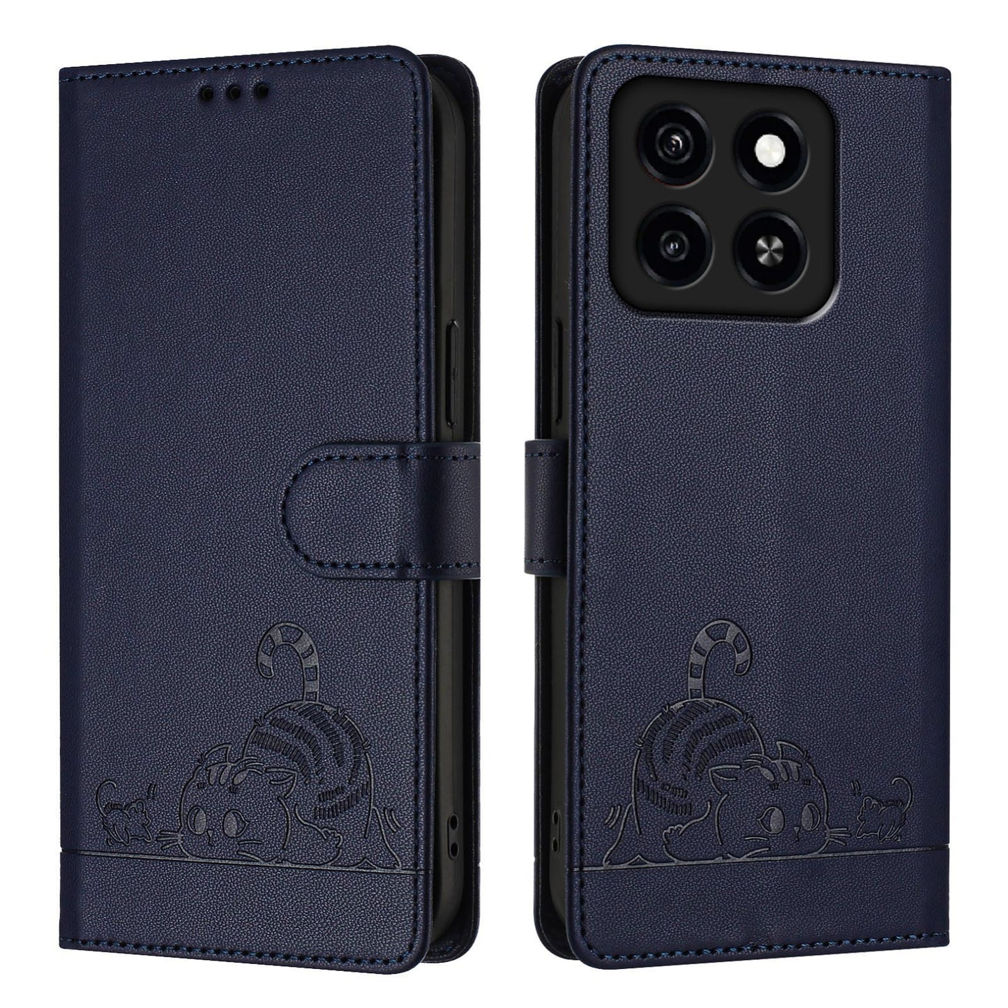 ZTE Blade A35 Cat and Mouse Embossed PU Leather RFID Case with Wallet Slots, Anti-Fall Protection, Kickstand, and Lanyard-buycases.co.uk