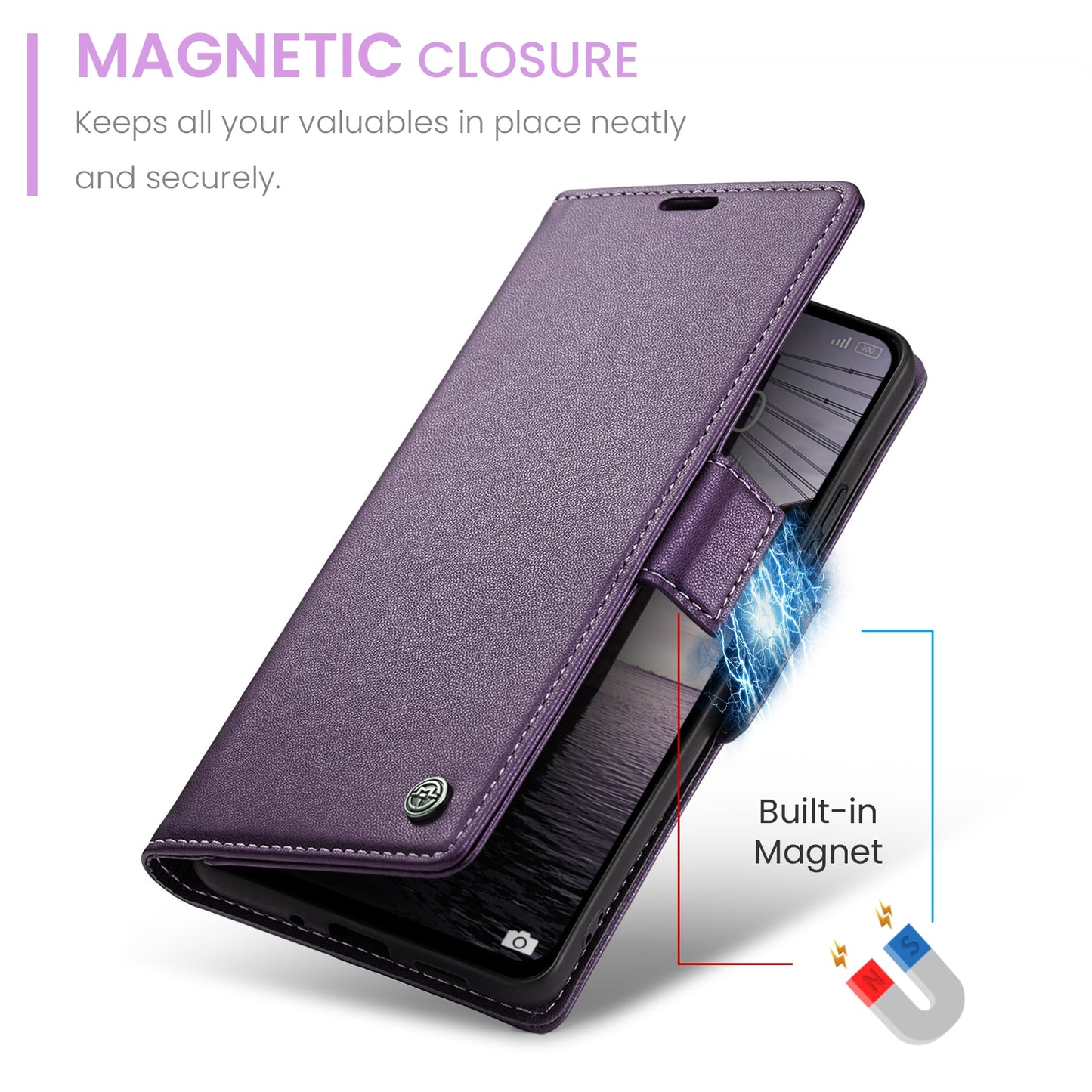 Redmi 13 Leather Wallet Case - RFID Blocking, Stand Function, Card Slots