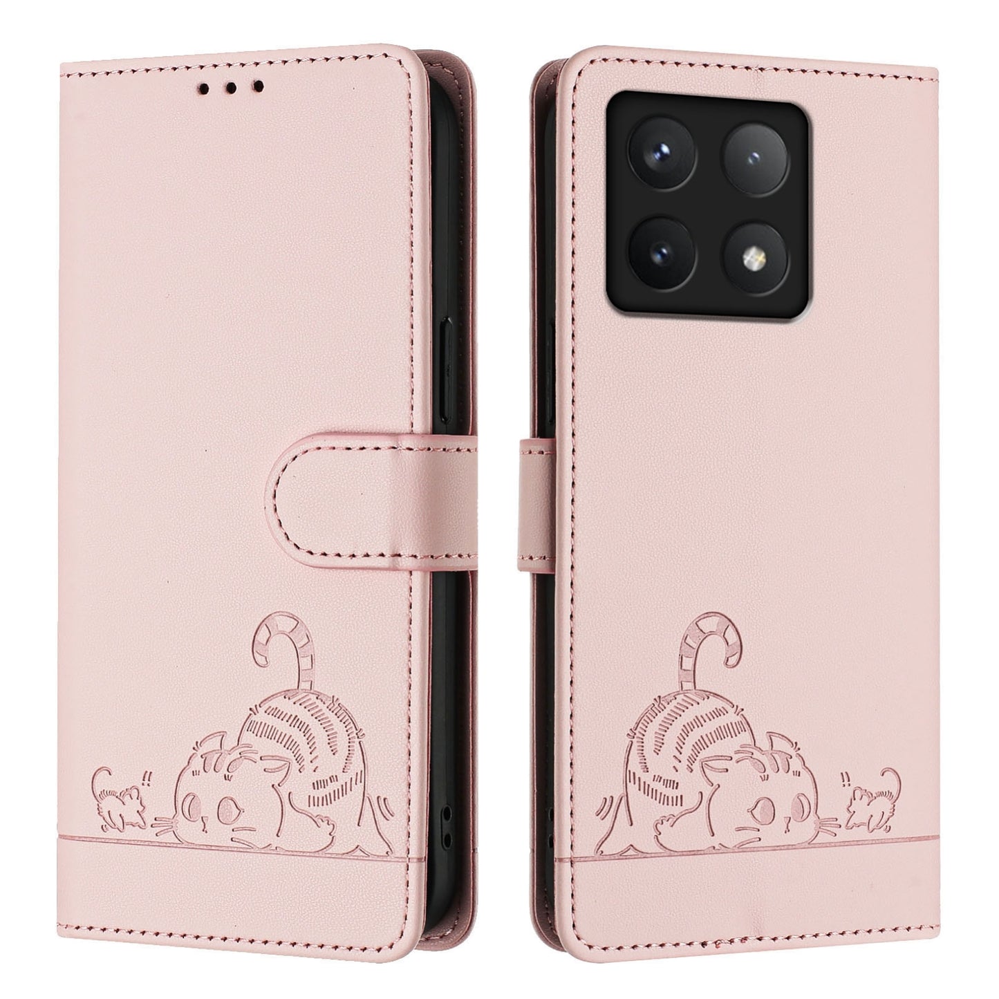 Xiaomi 14T Pro Cat and Mouse Embossed PU Leather RFID Case with Wallet Slots, Anti-Fall Protection, Kickstand, and Lanyard-buycases.co.uk