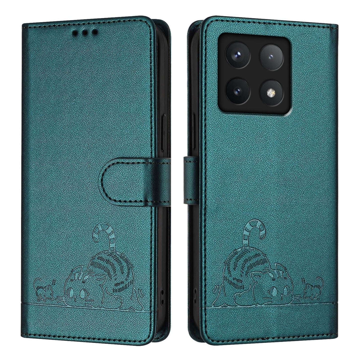 Xiaomi 14T Pro Cat and Mouse Embossed PU Leather RFID Case with Wallet Slots, Anti-Fall Protection, Kickstand, and Lanyard-buycases.co.uk