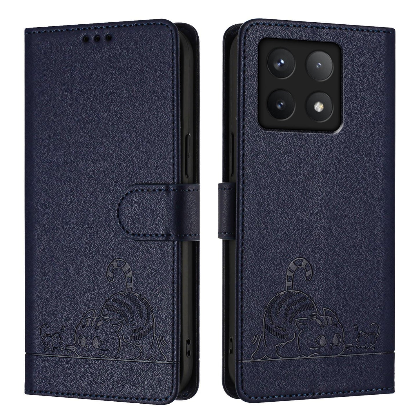 Xiaomi 14T Pro Cat and Mouse Embossed PU Leather RFID Case with Wallet Slots, Anti-Fall Protection, Kickstand, and Lanyard-buycases.co.uk