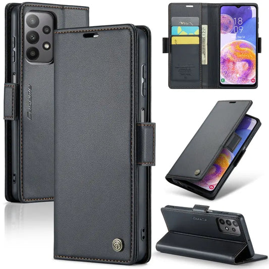 Samsung Galaxy A23 Leather Wallet Case - RFID Blocking, Stand Function, Card Slots-buycases.co.uk