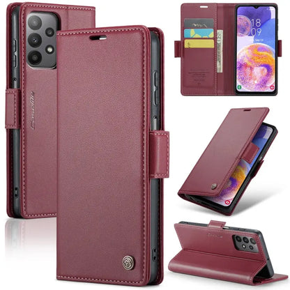 Samsung Galaxy A23 Leather Wallet Case - RFID Blocking, Stand Function, Card Slots-buycases.co.uk