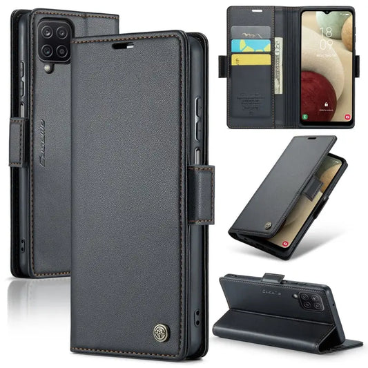 Samsung Galaxy A12 5g Leather Wallet Case - RFID Blocking, Stand Function, Card Slots-buycases.co.uk
