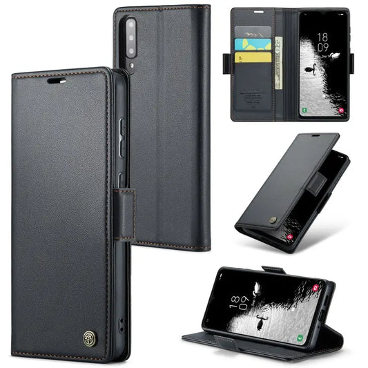 Samsung Galaxy A30s Leather Wallet Case - RFID Blocking, Stand Function, Card Slots-buycases.co.uk