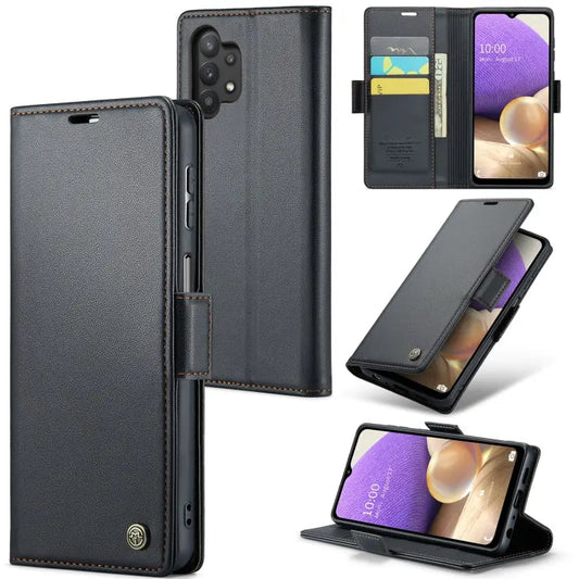 Samsung Galaxy A32 Leather Wallet Case - RFID Blocking, Stand Function, Card Slots-buycases.co.uk