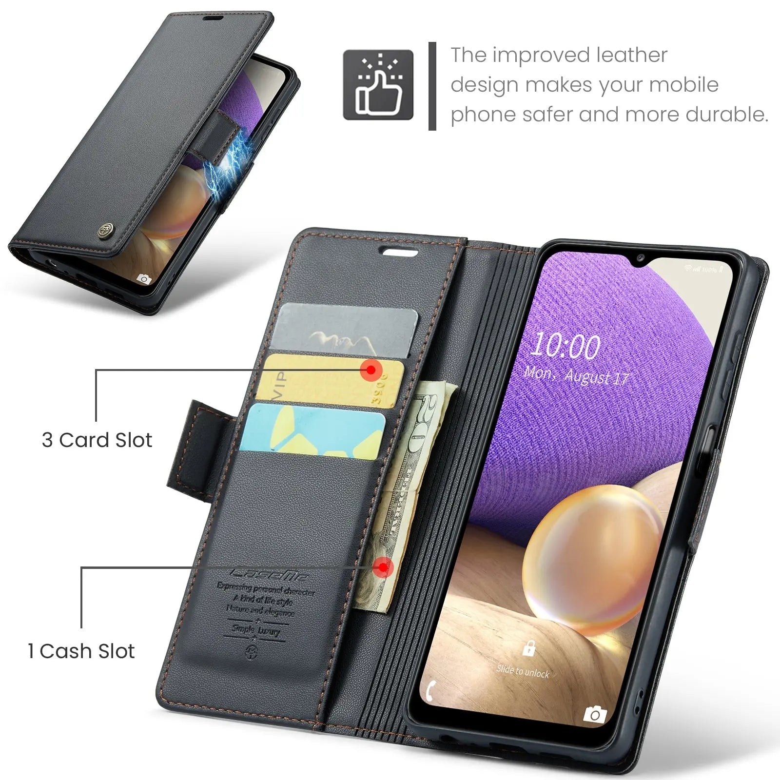 Samsung Galaxy M32 5g Leather Wallet Case - RFID Blocking, Stand Function, Card Slots-buycases.co.uk