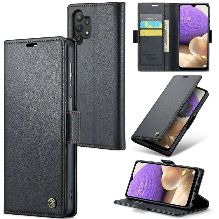 Samsung Galaxy M32 5g Leather Wallet Case - RFID Blocking, Stand Function, Card Slots-buycases.co.uk
