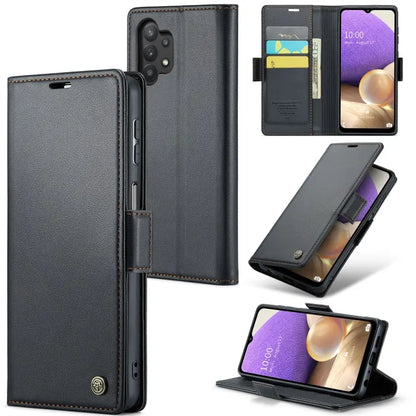 Samsung Galaxy M32 5g Leather Wallet Case - RFID Blocking, Stand Function, Card Slots-buycases.co.uk
