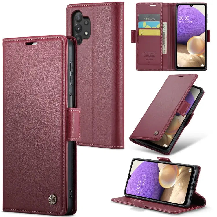 Samsung Galaxy M32 5g Leather Wallet Case - RFID Blocking, Stand Function, Card Slots-buycases.co.uk