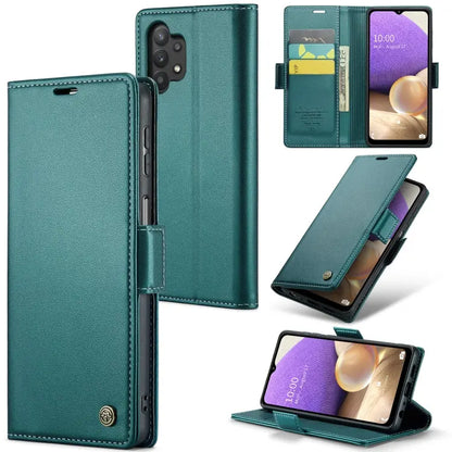Samsung Galaxy A32 Leather Wallet Case - RFID Blocking, Stand Function, Card Slots-buycases.co.uk